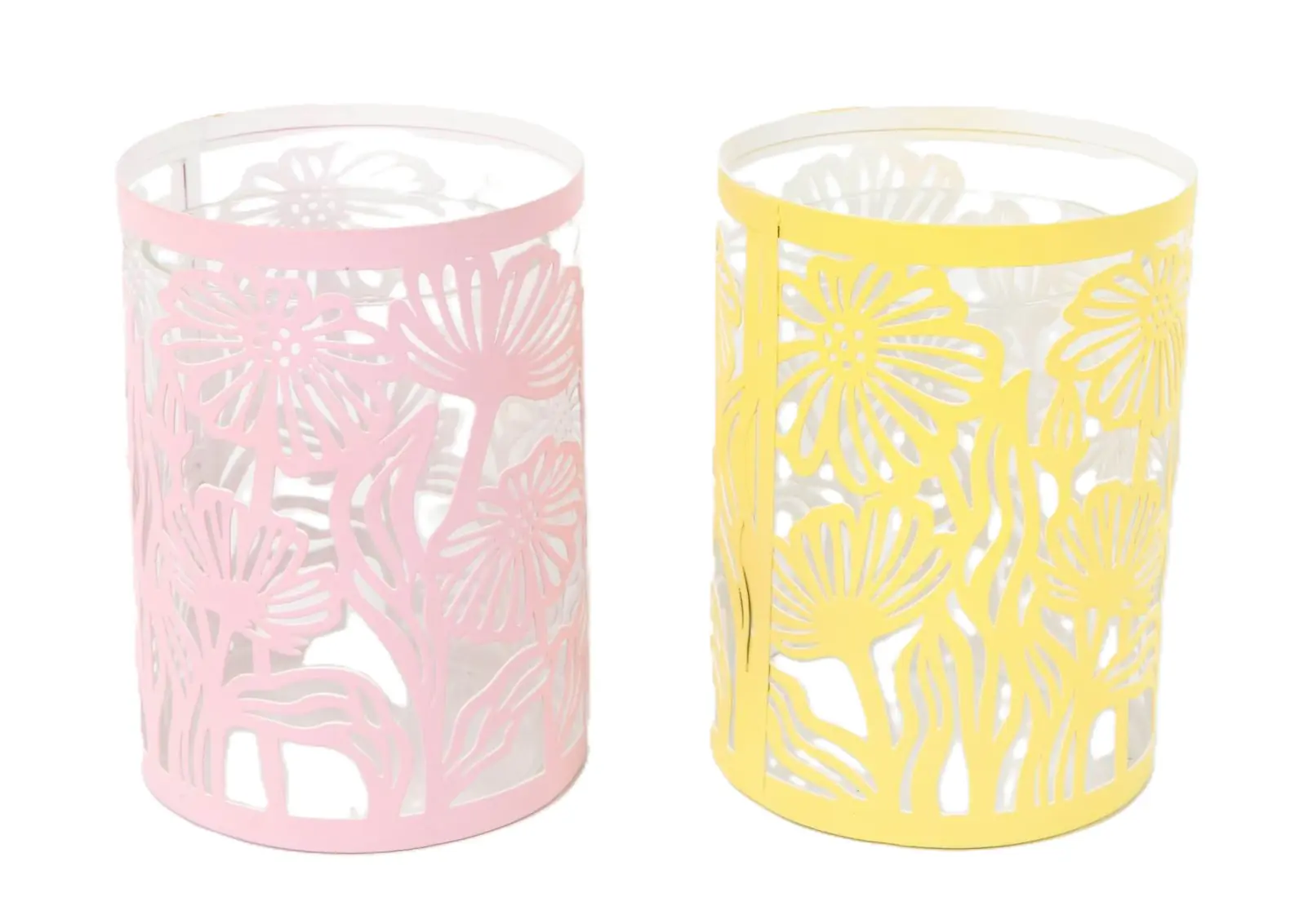 TrendLine Windlicht Blumen Metall/Glas Ø 9 x 12,5 cm 2-fach sortiert