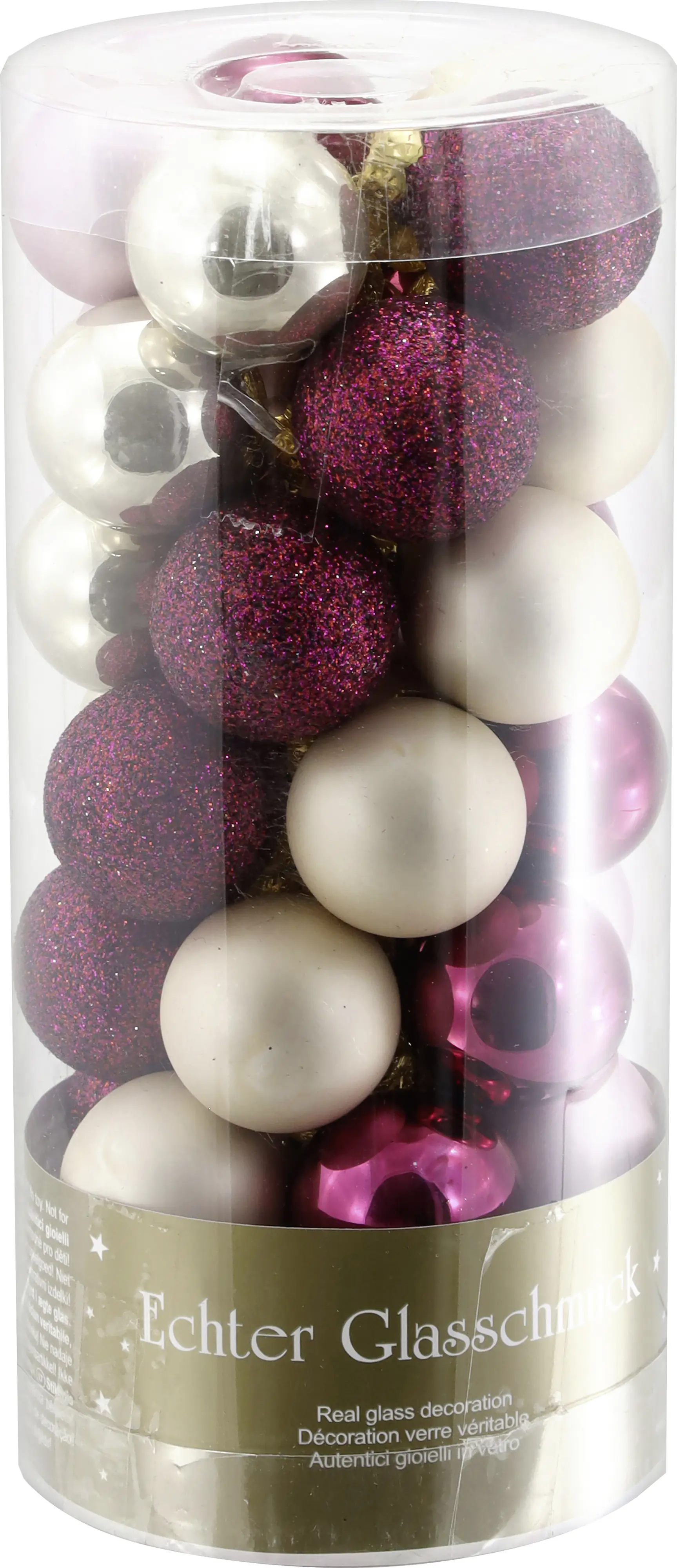 Weihnachtskugel aus Glas Ø 2,5 cm champagner/rose/burgundy - 35 Stück/5 Ausführungen