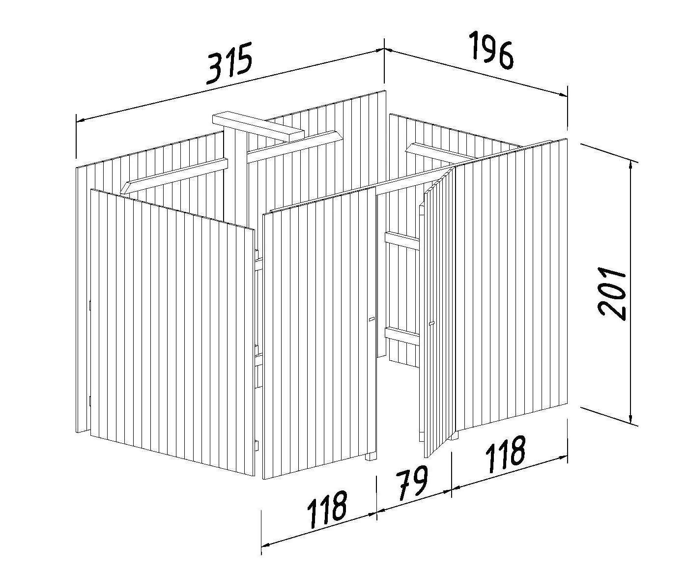 Palmako Gerätehaus für Carport Karl 315 x 196 cm naturbelassen