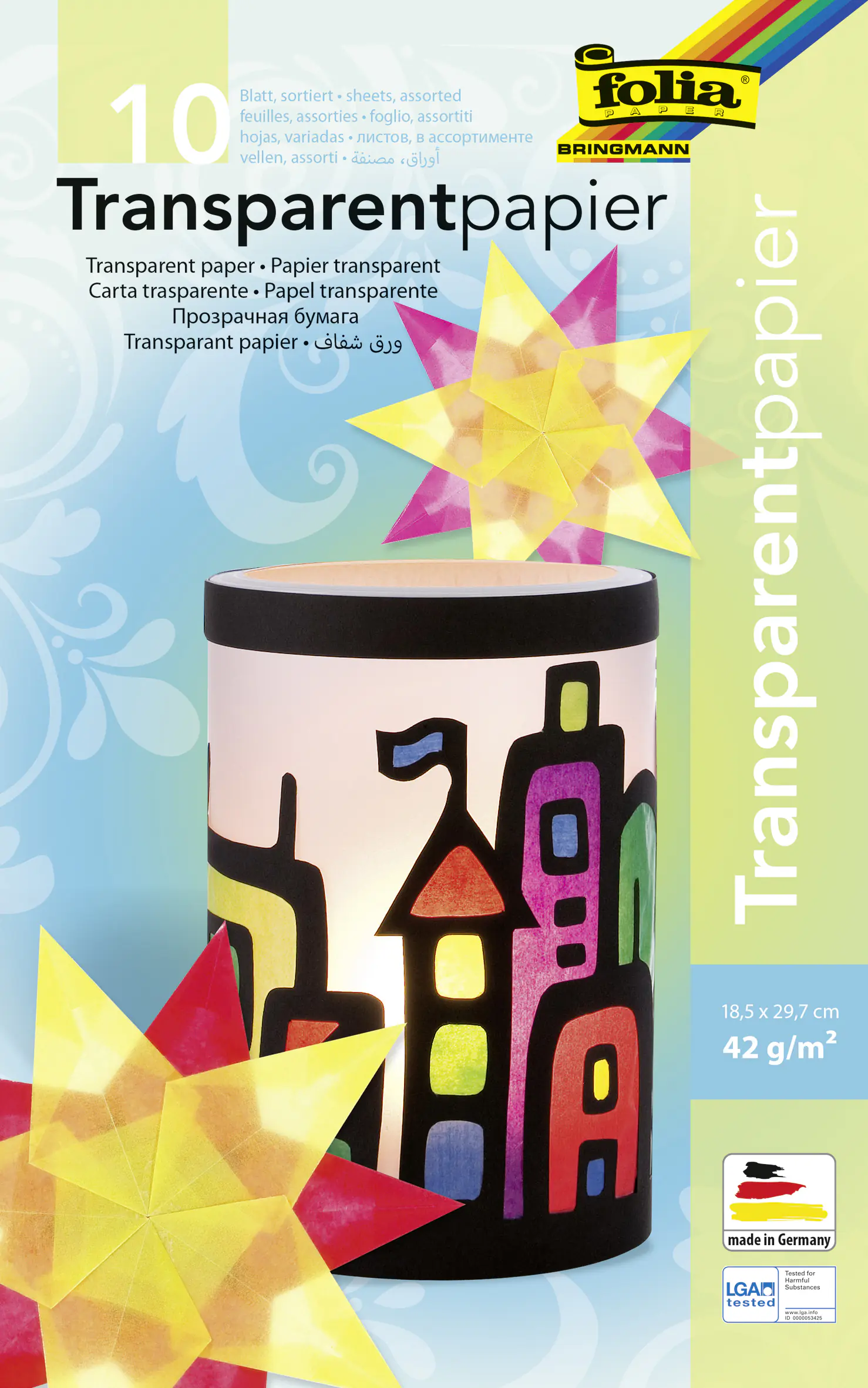 Glorex Transparentpapiermappe 42g/m² sortiert 18 x 5 cm, 10 Blatt