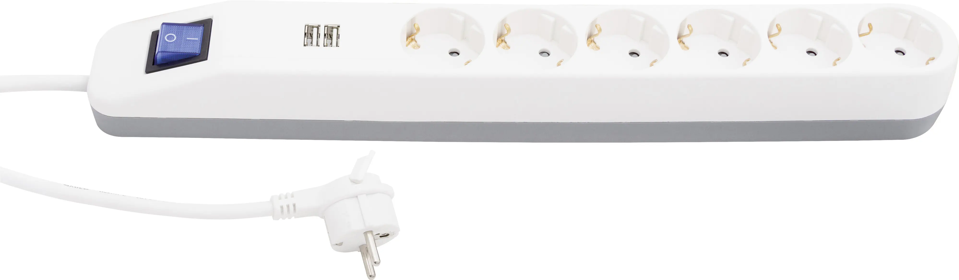 REV Steckdosenleiste 6-fach weiß-grau, USB 2-fach, 1,4m