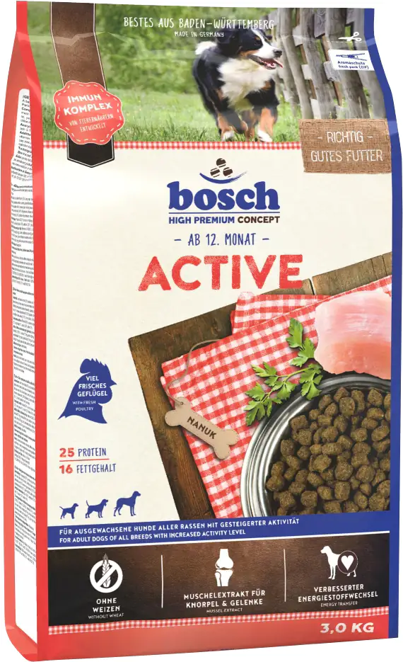 4015598013376 Bosch Active Trockenfutter für aktive Hunde Adult 3 kg mit Geflügel