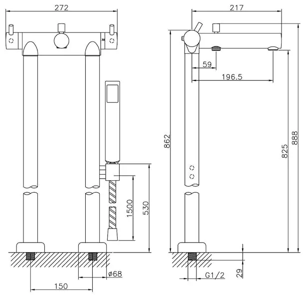 Ottofond Freistehende Armatur STA1000 Thermostat und Stabbrause