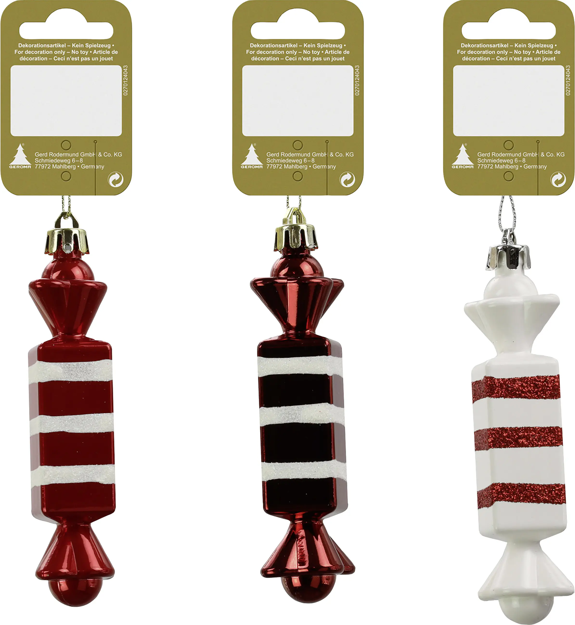 Dekohänger Weihnachtsbonbon Kunststoff 12 cm rot-weiß 3-fach sortiert