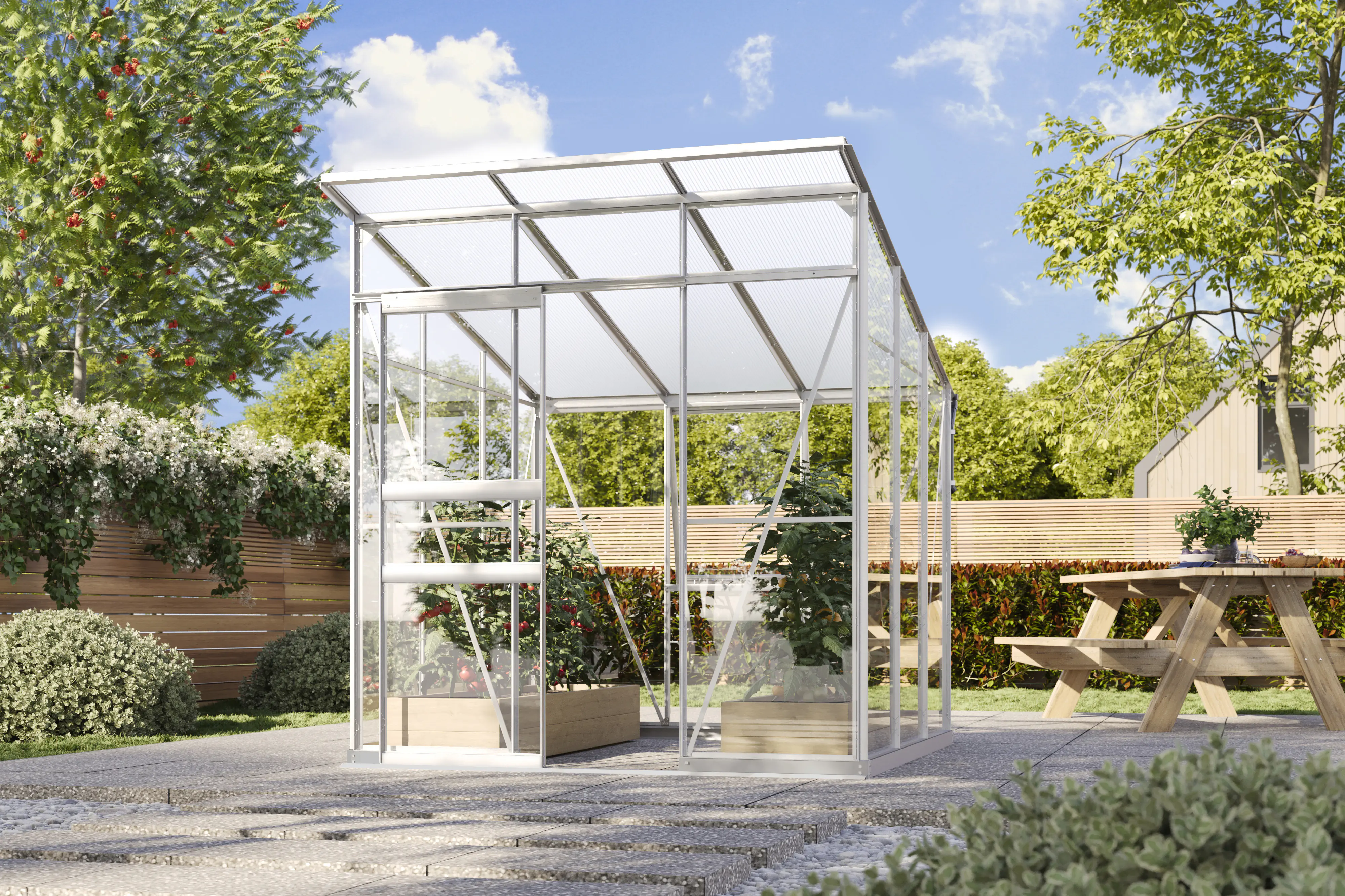 Vitavia Gewächshaus-Set Fokus 4450 ESG/HKP alu 192 x 192 cm 