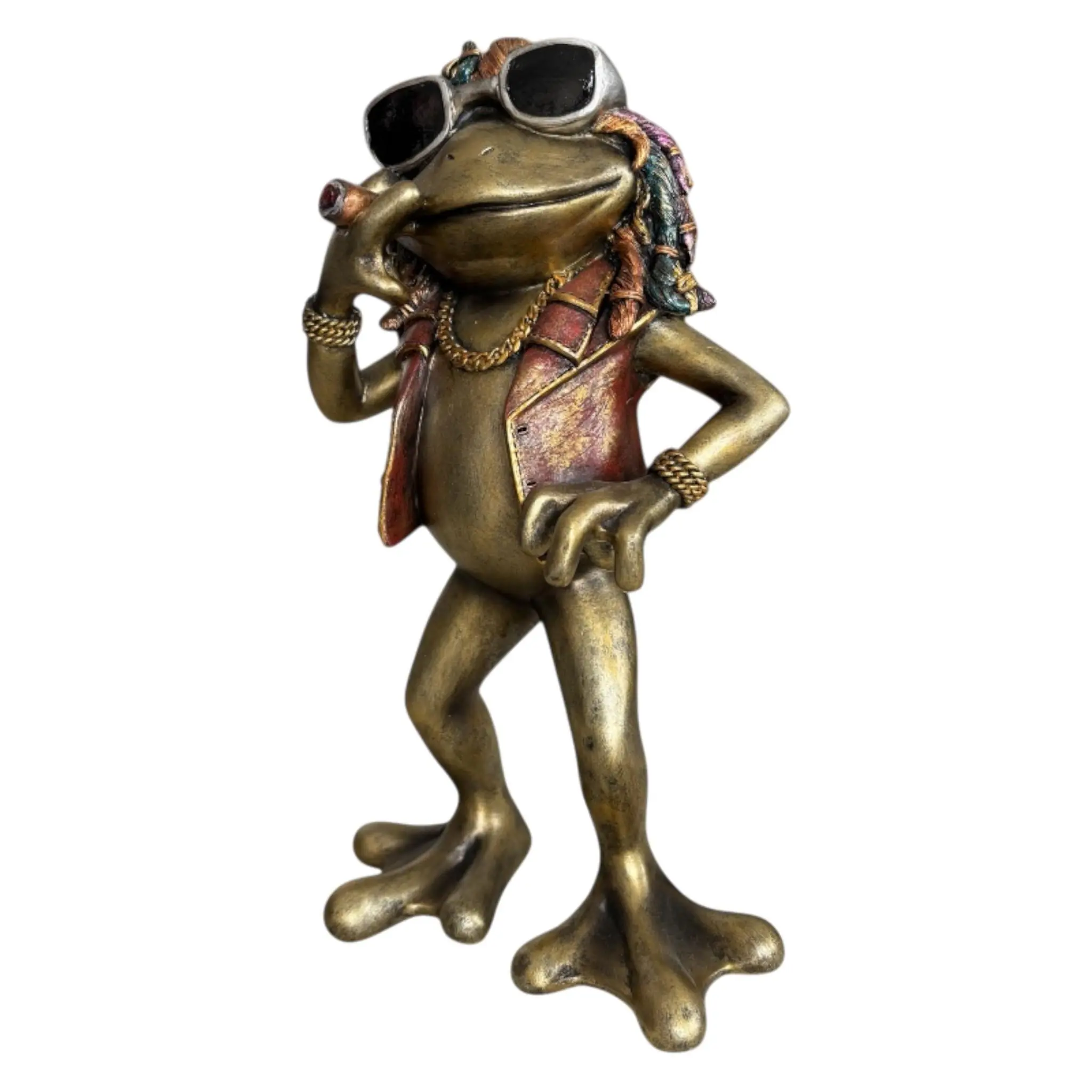 Dekofigur Frosch Rasta 26,5 x 15 cm bronze/gold

