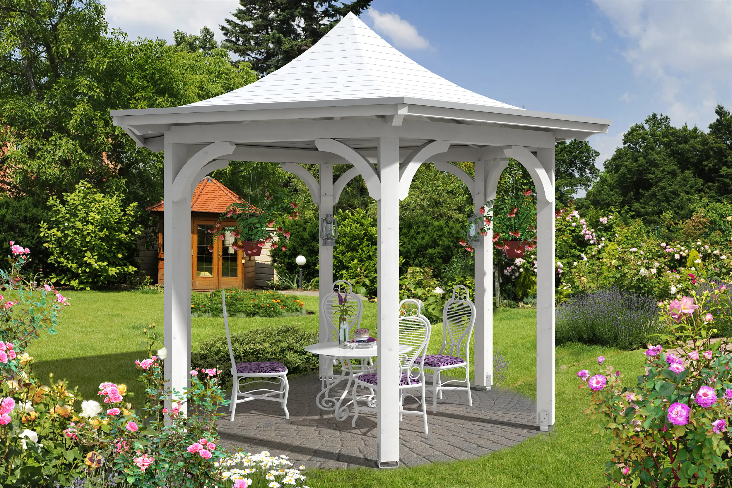 4018211007646 SKAN HOLZ Pavillon Versailles Leimholz, lasiert in Weiß