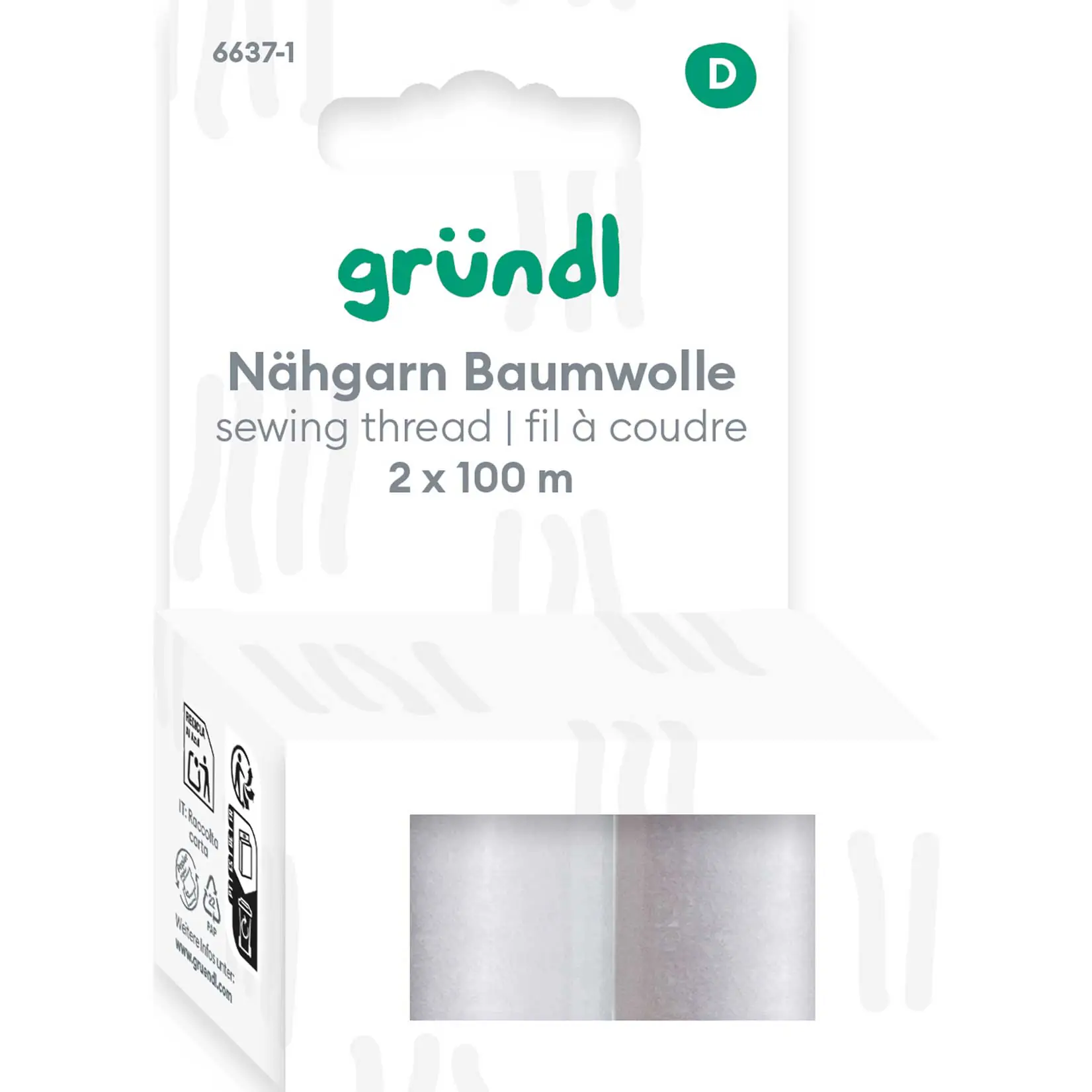 Gründl Nähgarn Baumwolle weiß 2 x 100 m