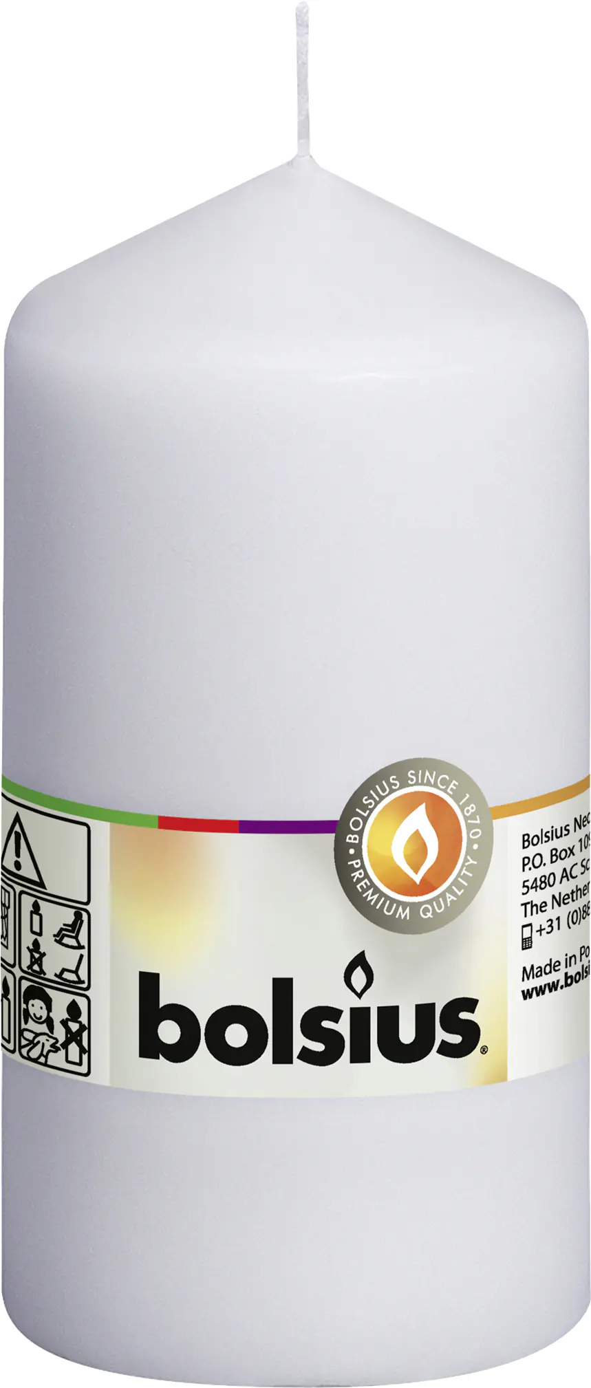 Bolsius Stumpenkerze weiß, Höhe 13 cm, Ø 6,8 cm