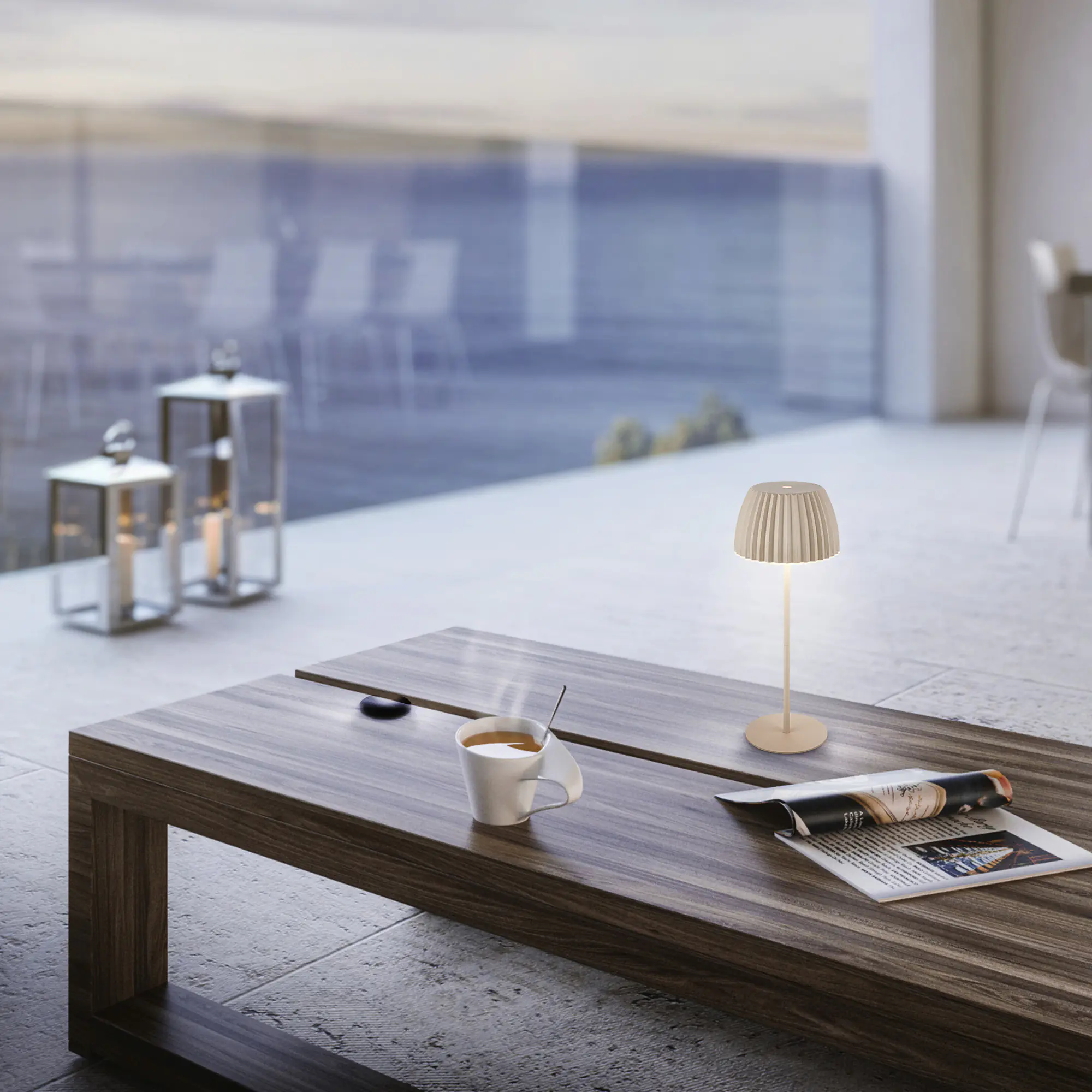 Briloner LED-Tischleuchte Riffle mit Akku beige dimmbar