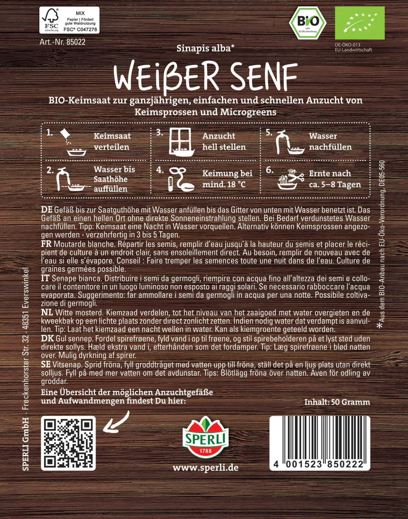 Sperli BIO Microgreen-Saat Weißer Senf