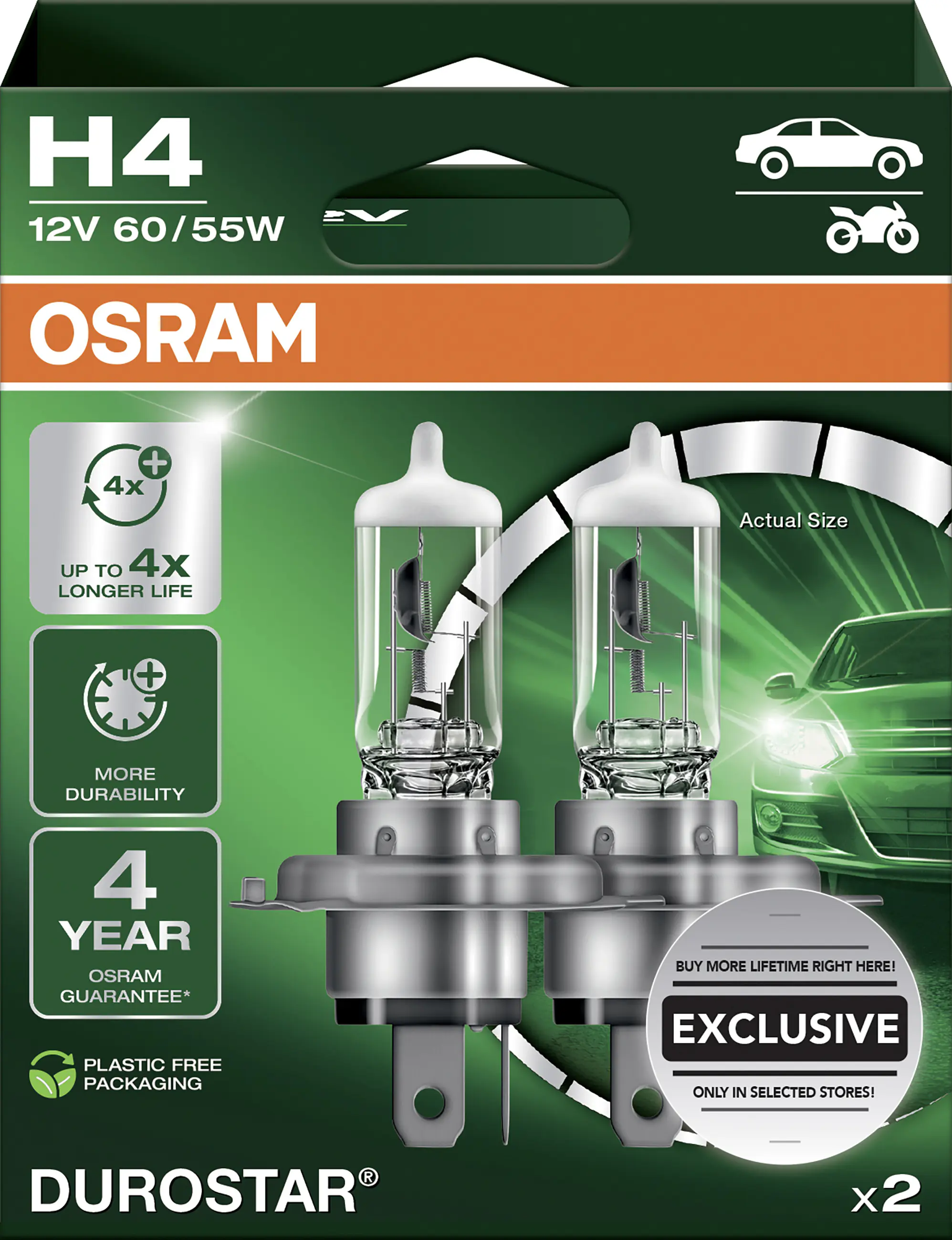 Osram Scheinwerferlampe H4 Durostar 2.0 2 Stück
