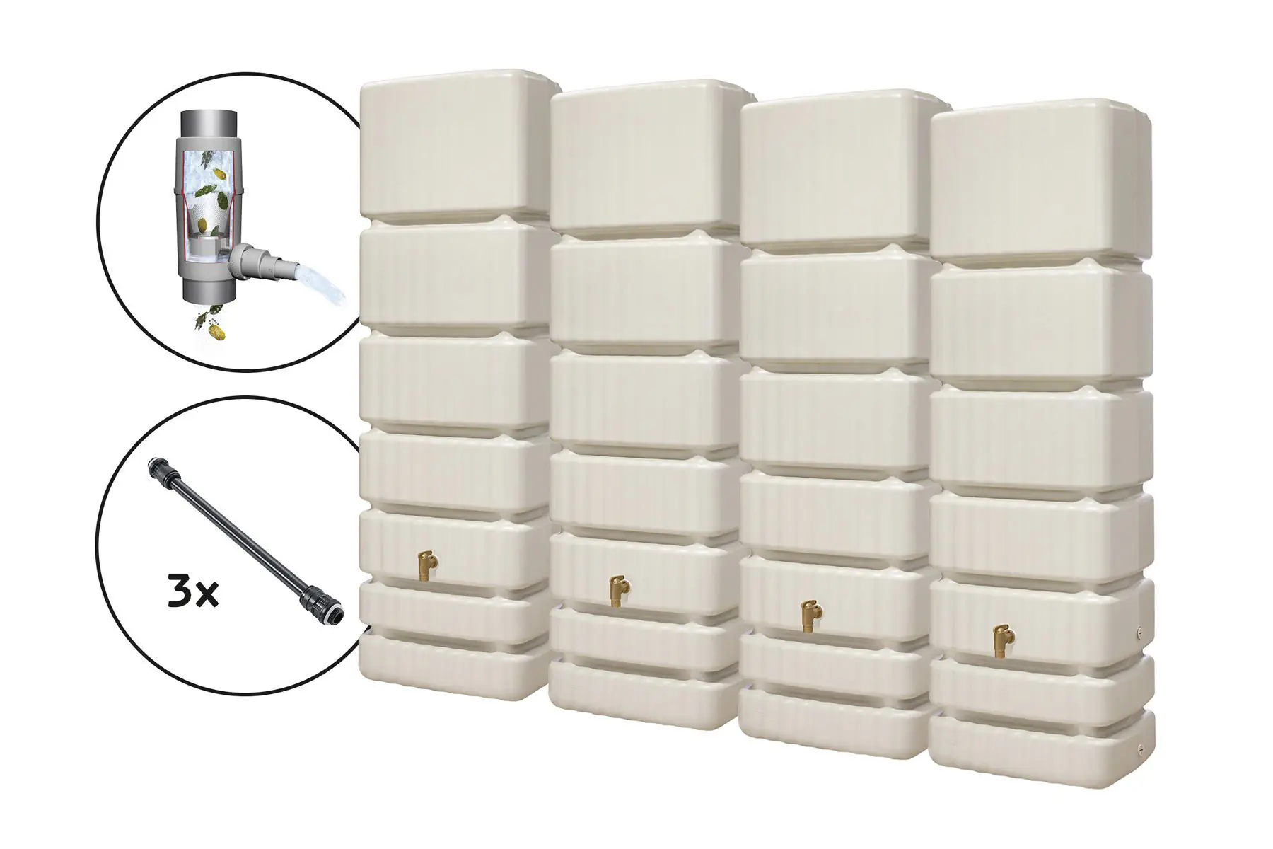 4rain Regenspeicher Slim Wandtank-Set 1400 L