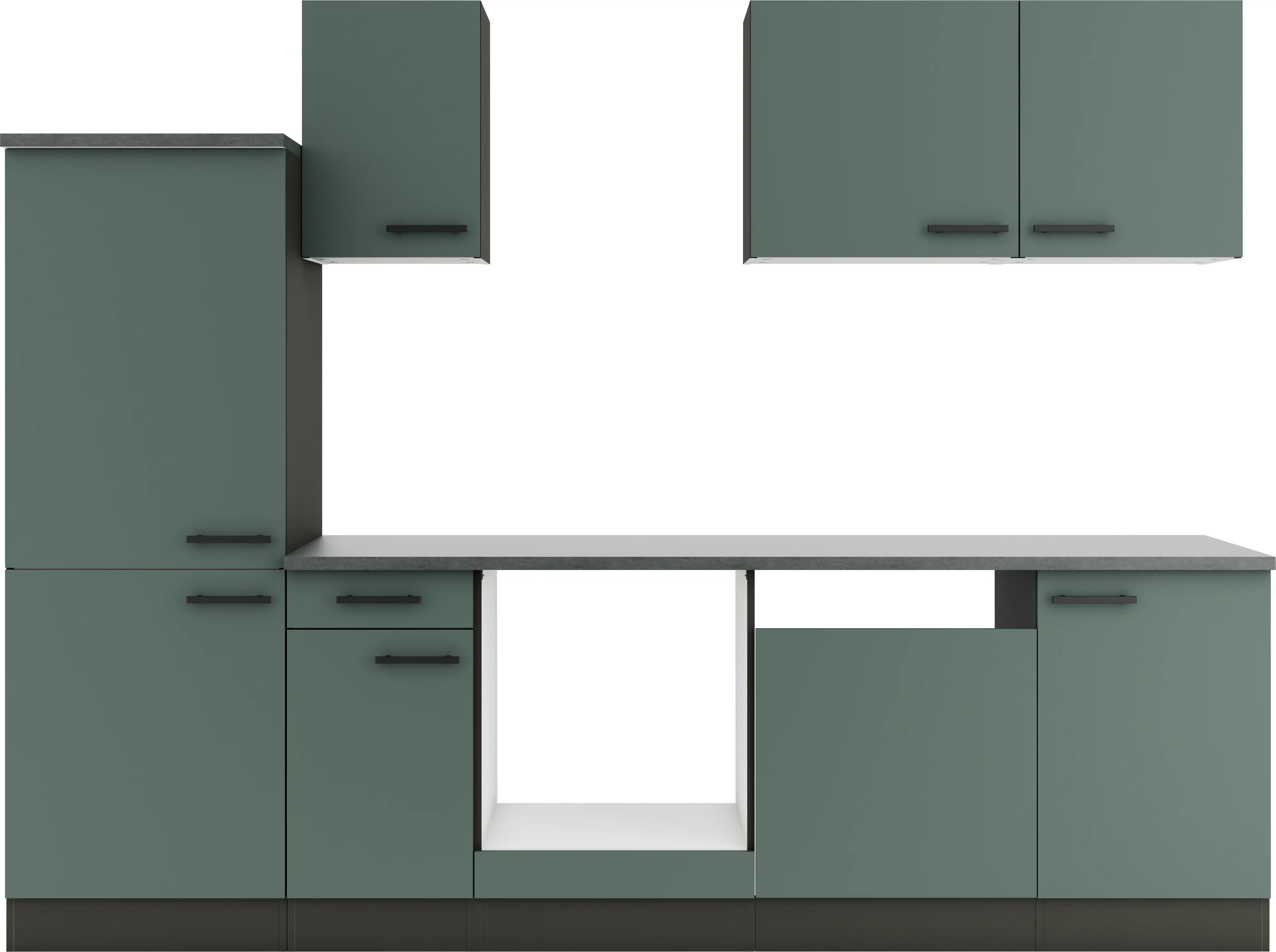 Optifit Küchenzeile Verona 405 ohne Geräte steingrün/anthrazit 270 cm