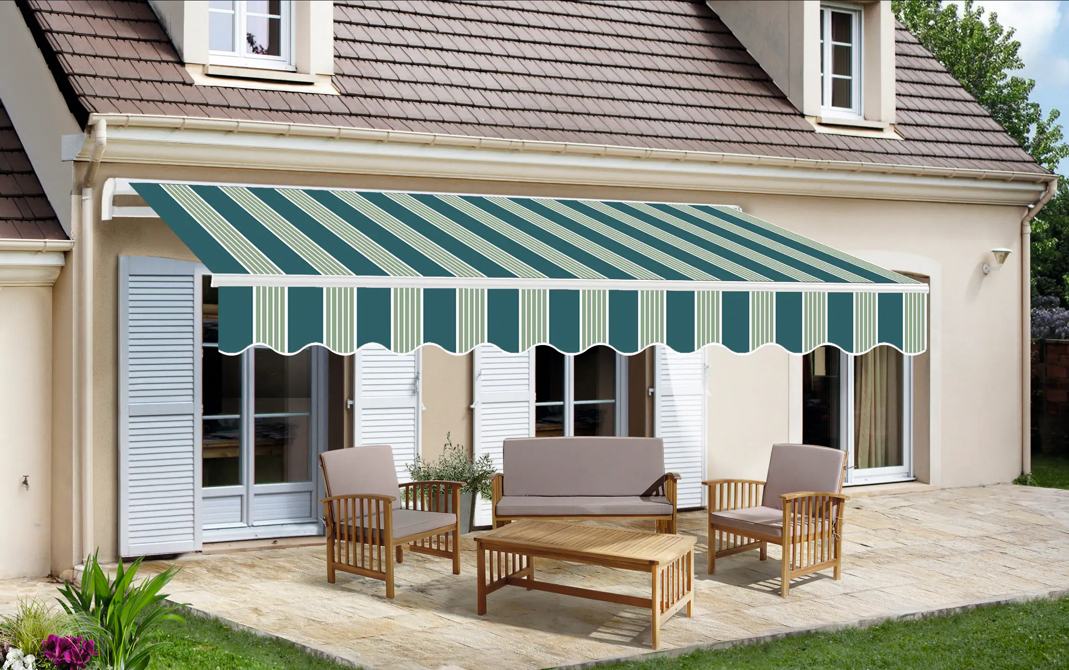 TrendLine Gelenkarm-Markise 4 x 2,5 m grün gestreift