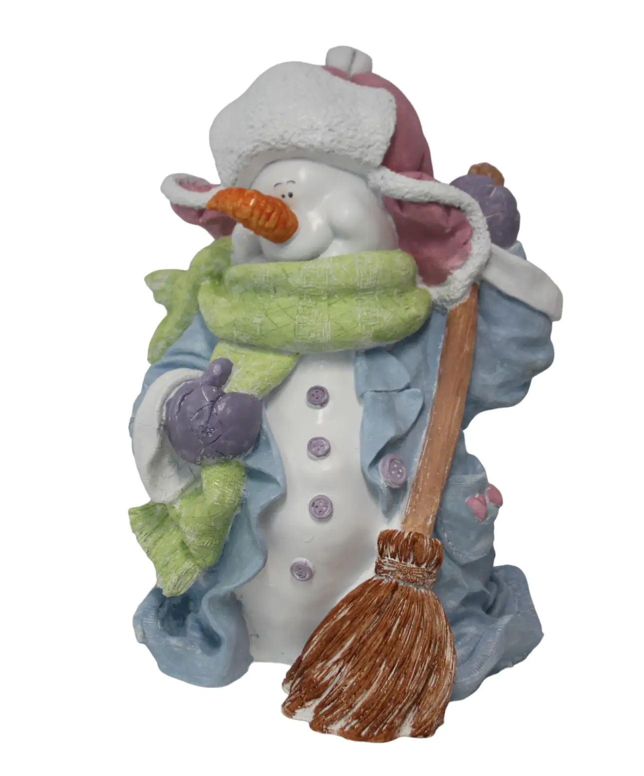 Figur Schneemann mit Besen klein, Polyresin 45 x 33 x 28 cm pastell