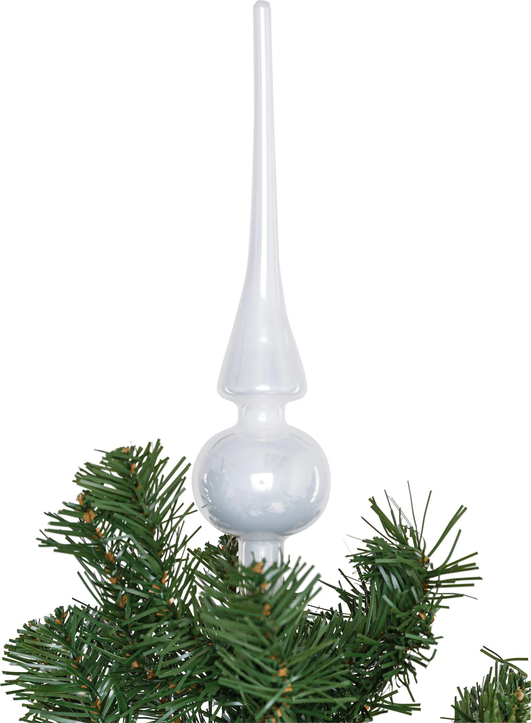 2076601538370_03 TrendLine Christbaumspitze aus Glas 26 cm weiß glänzend