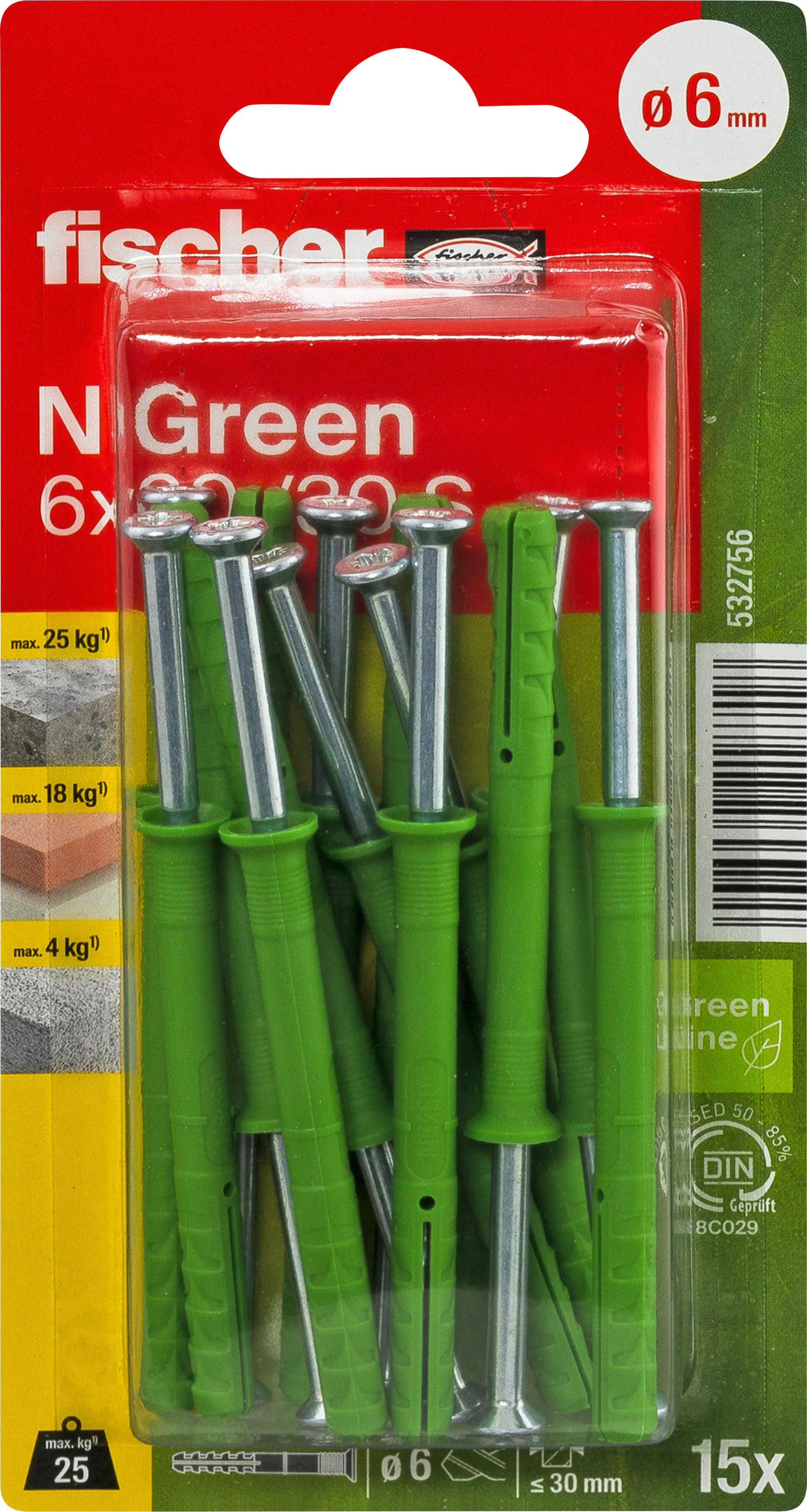 Fischer Nageldübel N Green 6 x 60 mm - 15 Stück