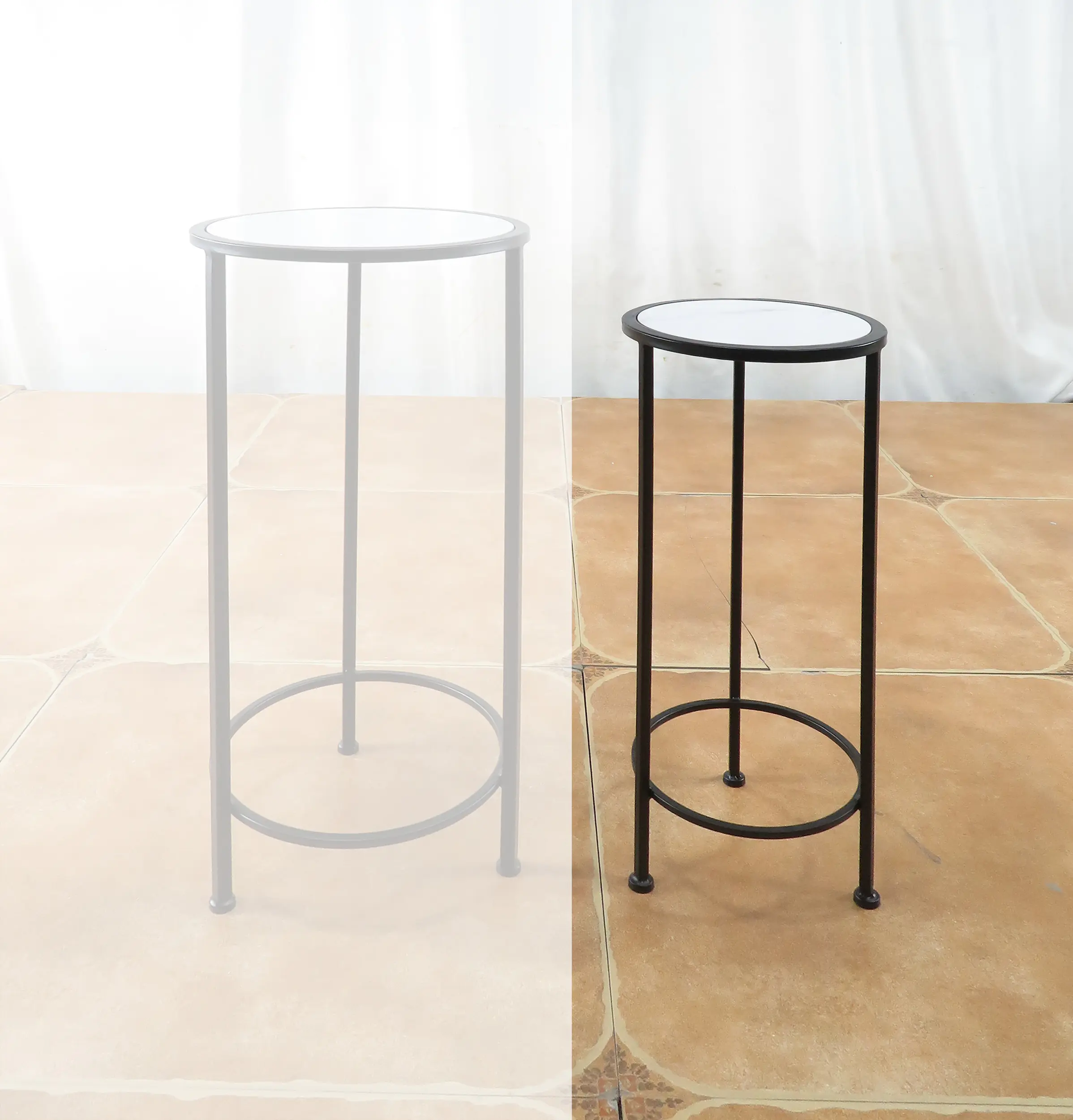 TrendLine Beistelltisch Marmoroptik Metall Ø 23 x 60 cm schwarz matt