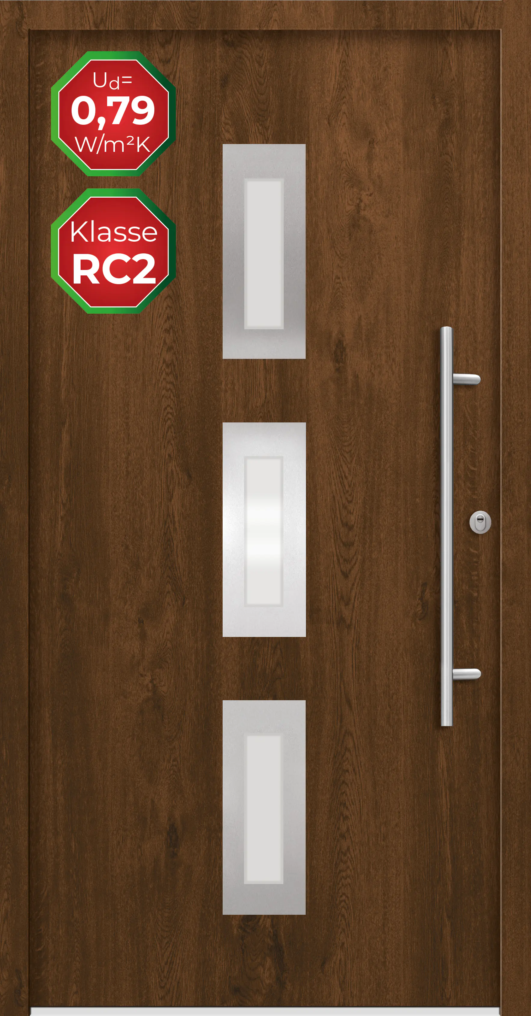 Splendoor Haustür Passivedoor Premium B02 RC2 Nussbaum DIN Rechts 100 x 210 cm