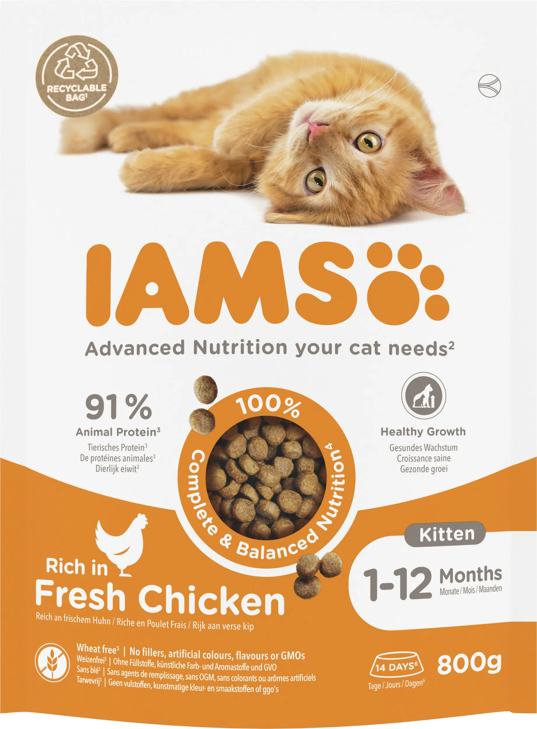 Iams Advanced Nutrition Katzentrockenfutter Kitten 800 g Huhn