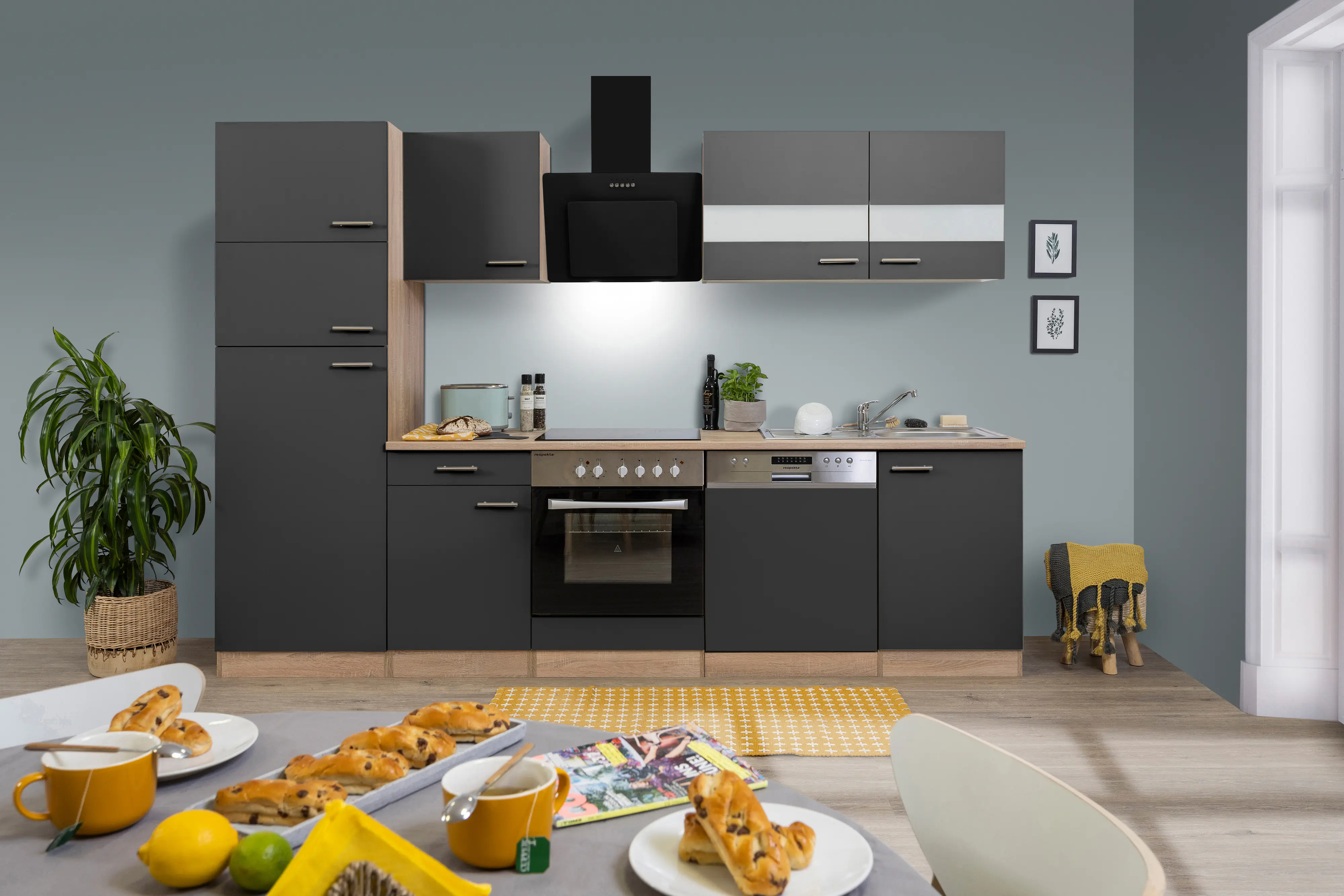 Respekta Economy Küchenblock 280 cm grau, Eiche Sonoma, KB280ESGCGKE