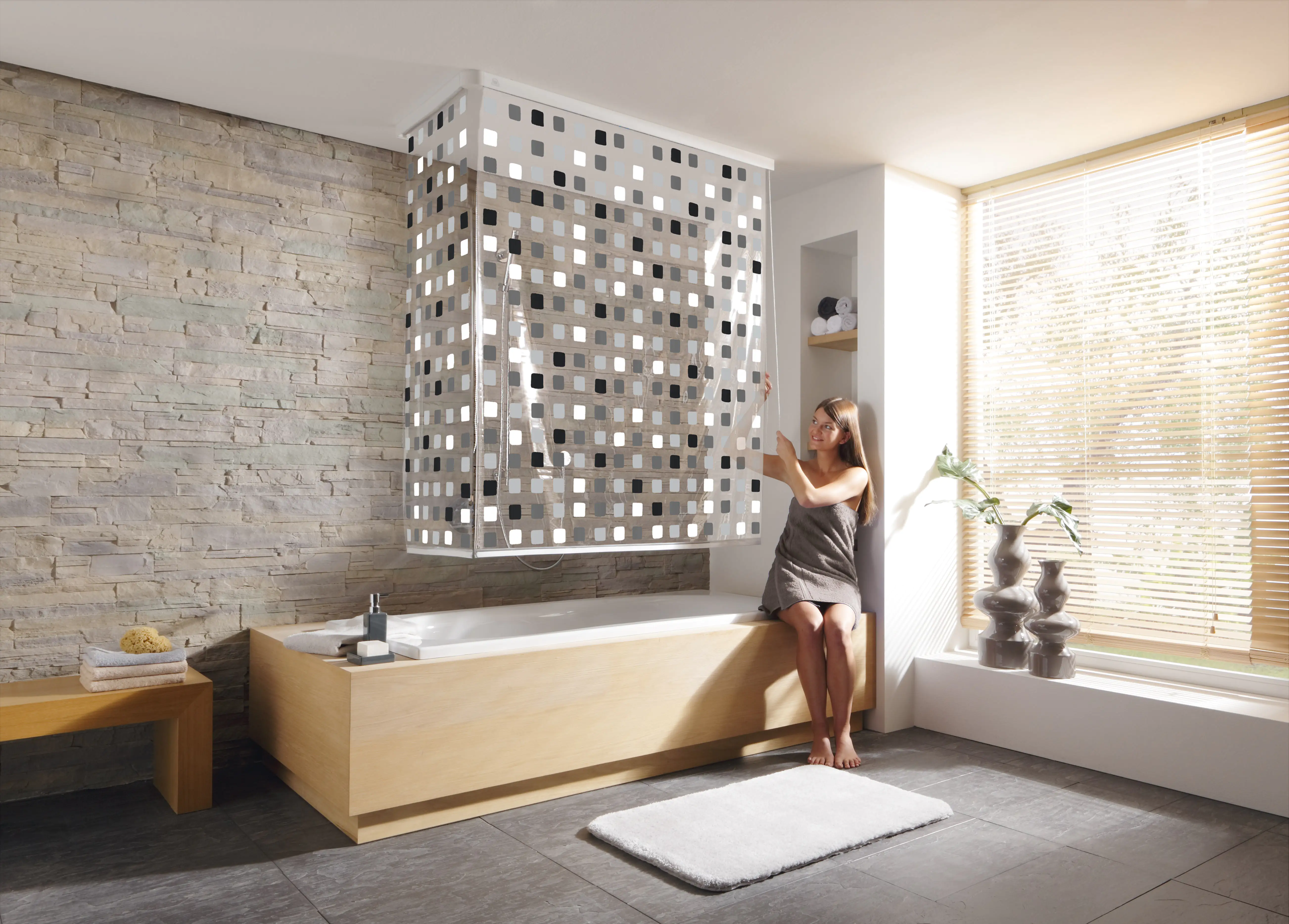 4004478223417_2 Kleine Wolke Eck-Duschrollo 132 x 56 x 240 cm grau
