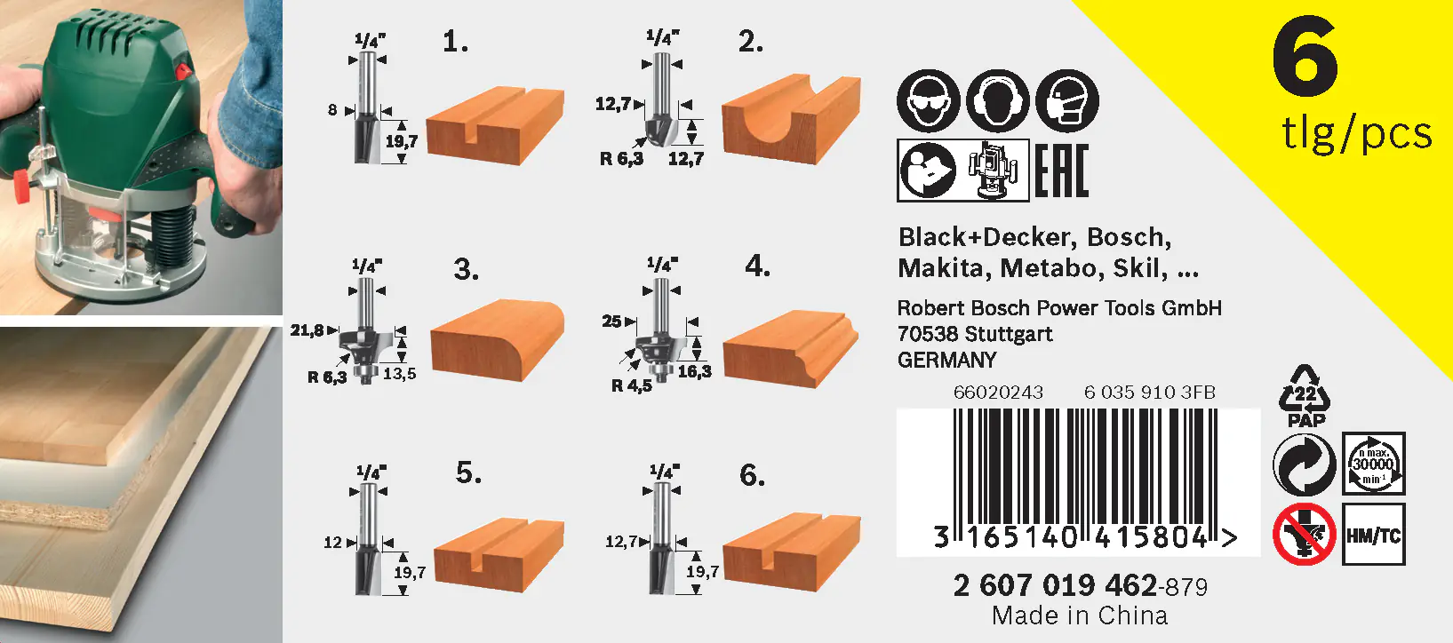 Bosch HM-Fräser-Set 6 mm Schaft 6-teilig