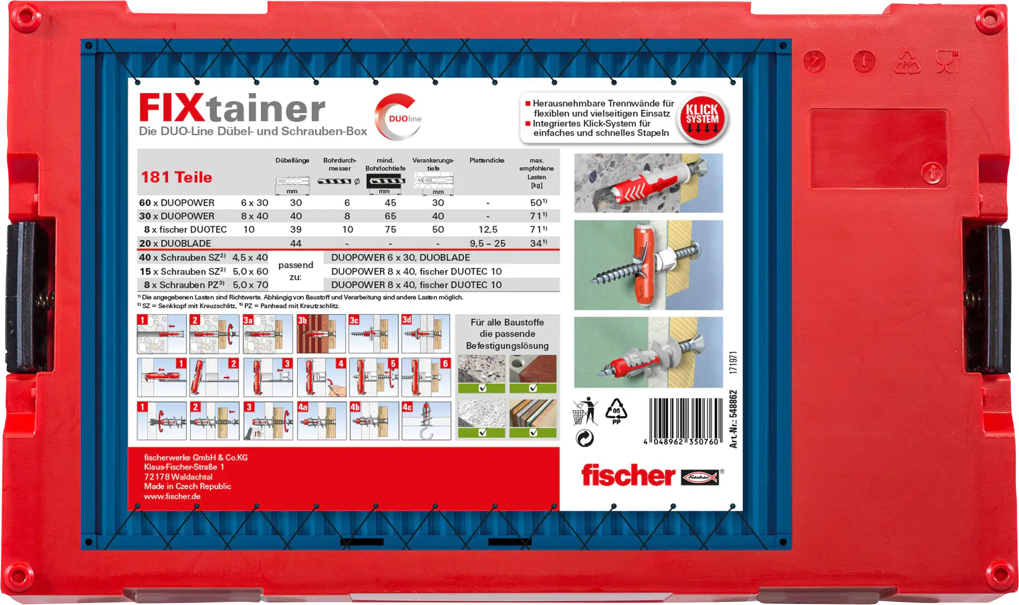 Fischer Dübel Fixtrainer Duoline  - 182 Stück Fischer Dübel Fixtrainer Duoline  - 182 Stück