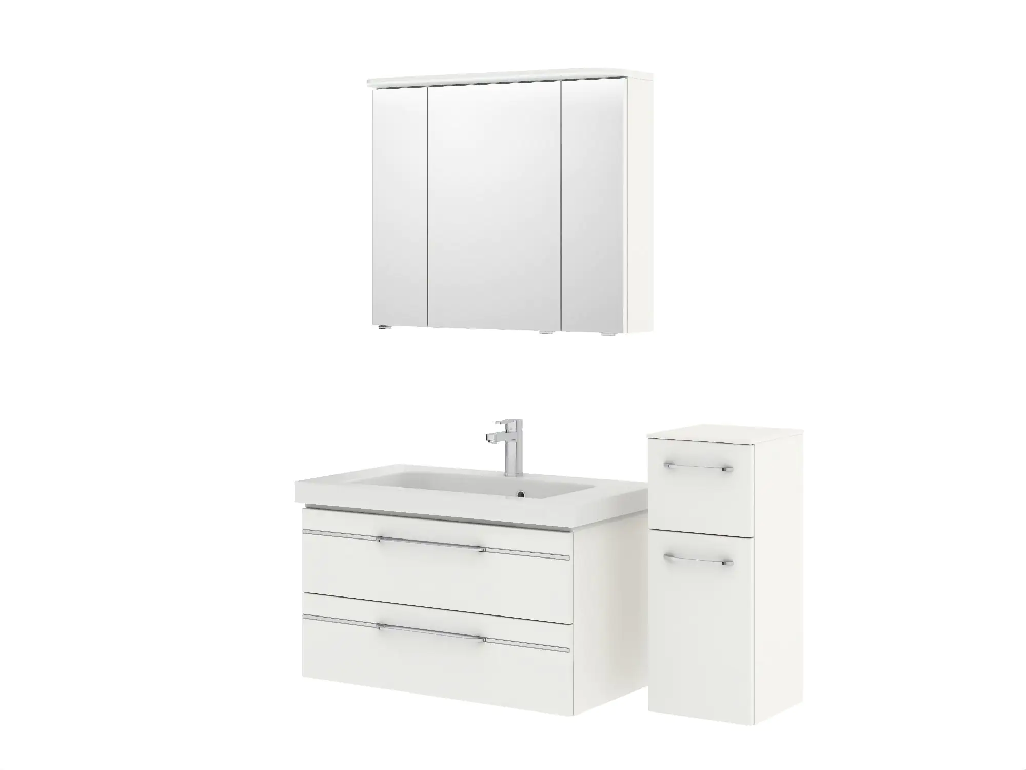 Pelipal Badmöbel-Set Balto Weiß Hgl/Weiß Glanz mit Leuchtfuge + Unterschrank 122 cm