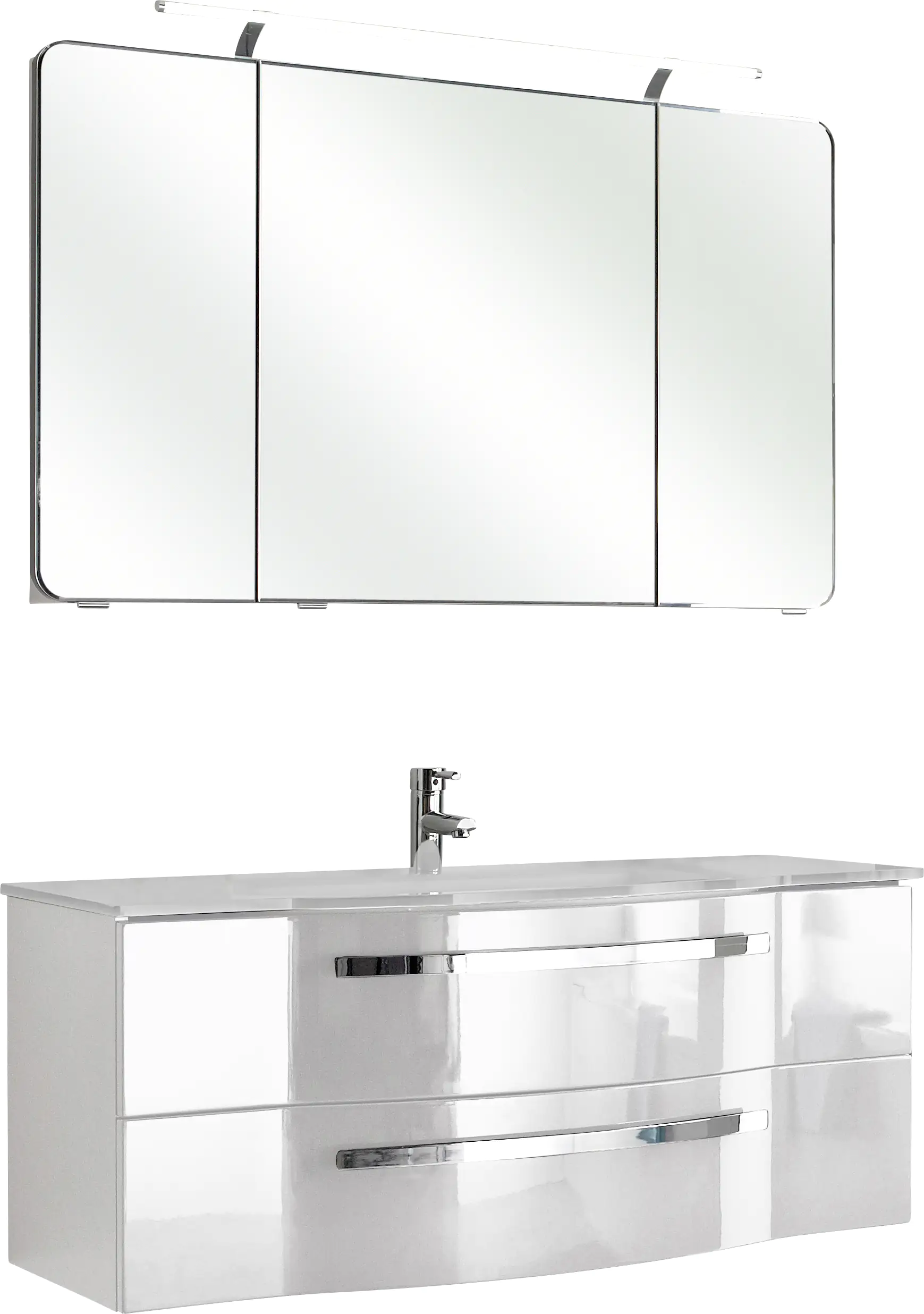 4017026103048 Pelipal Badmöbel-Set 4005 Lack polarweiß Hgl mit Glas-Waschtisch + LED-Leuchte 120 cm