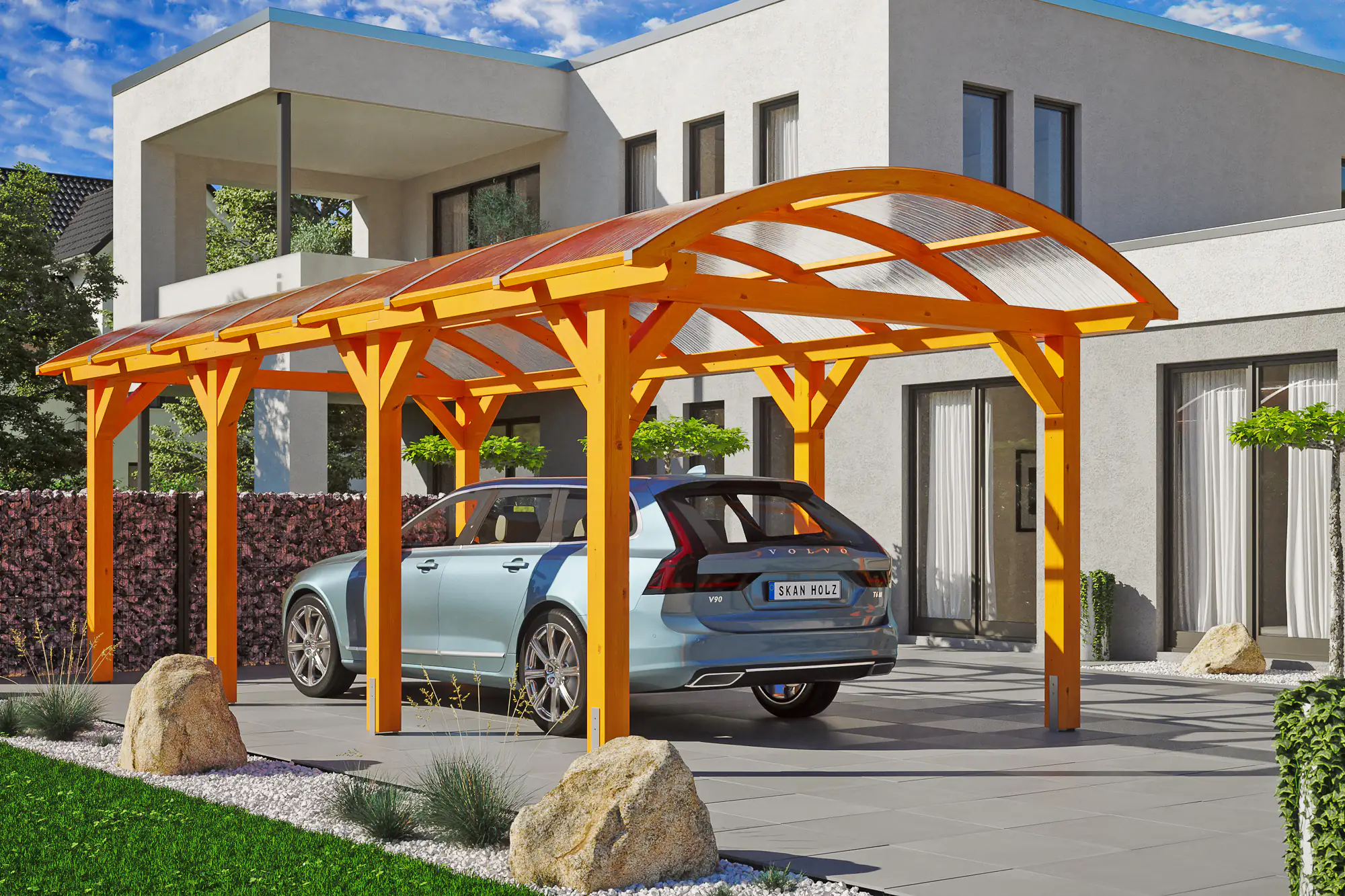 SKAN HOLZ Bogendach-Carport Franken 376 x 755 cm, lasiert in Eiche hell