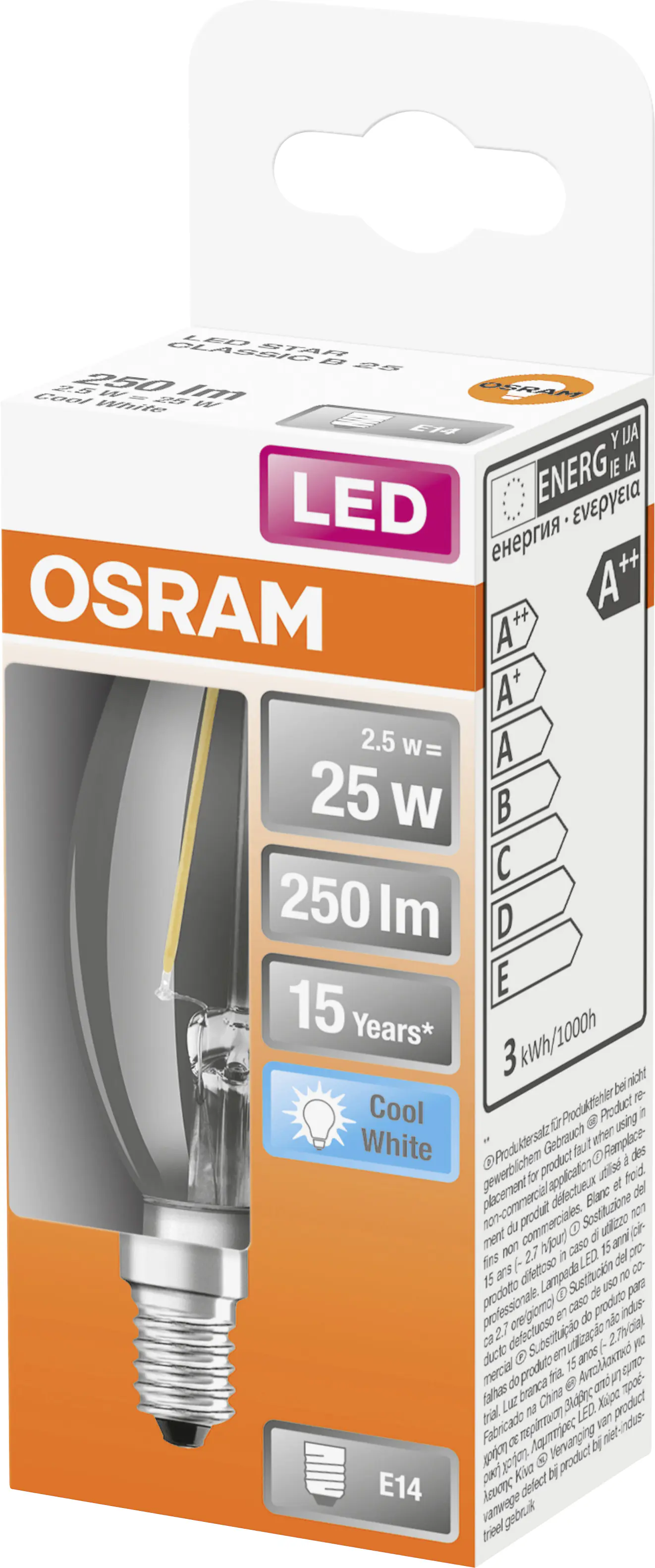 Osram LED Kerzenlampe Star Classic B 25 E14 2,5W kaltweiß, klar