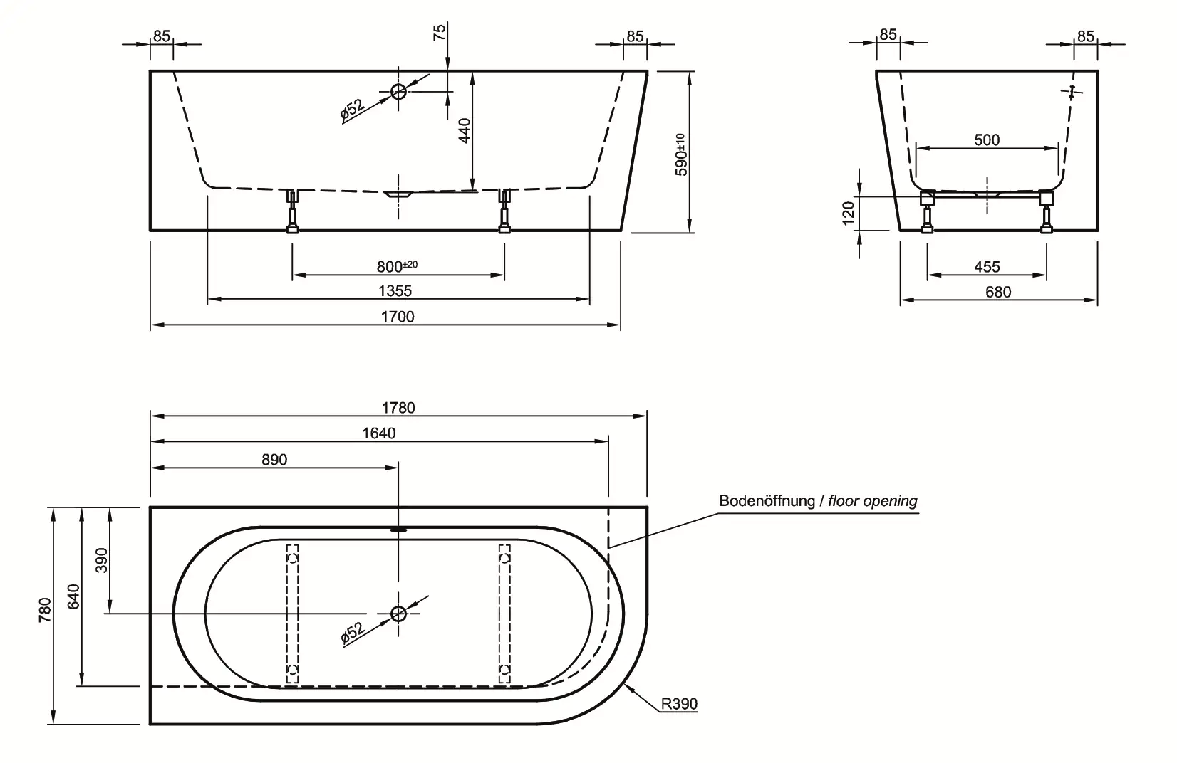 Ottofond Freistehende Badewanne Modena Corner Weiß rechts 178 x 78 x 44 cm Ottofond Freistehende Badewanne Modena Corner Weiß rechts 178 x 78 x 44 cm