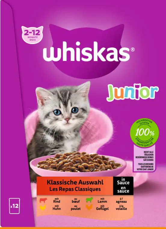 Whiskas Mulitpack Junior klassische Auswahl in Sauce Katzenfutter 12 x 85 g Whiskas Mulitpack Junior klassische Auswahl in Sauce Katzenfutter 12 x 85 g