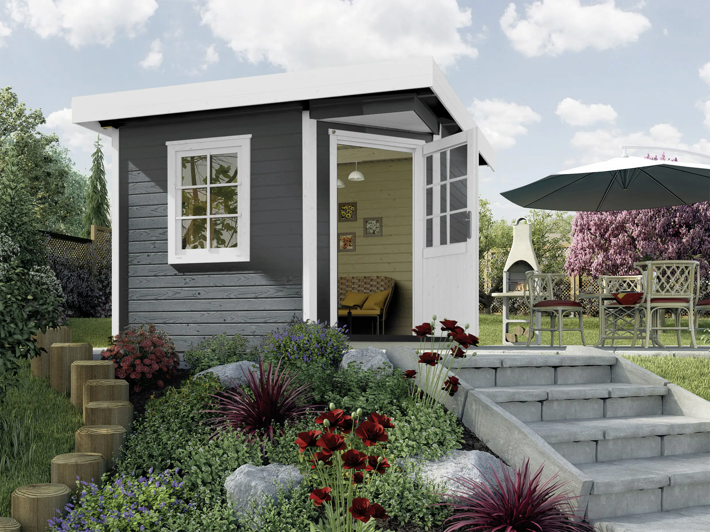 Weka Designhaus 213 238 x 238 cm anthrazit mit Fußboden