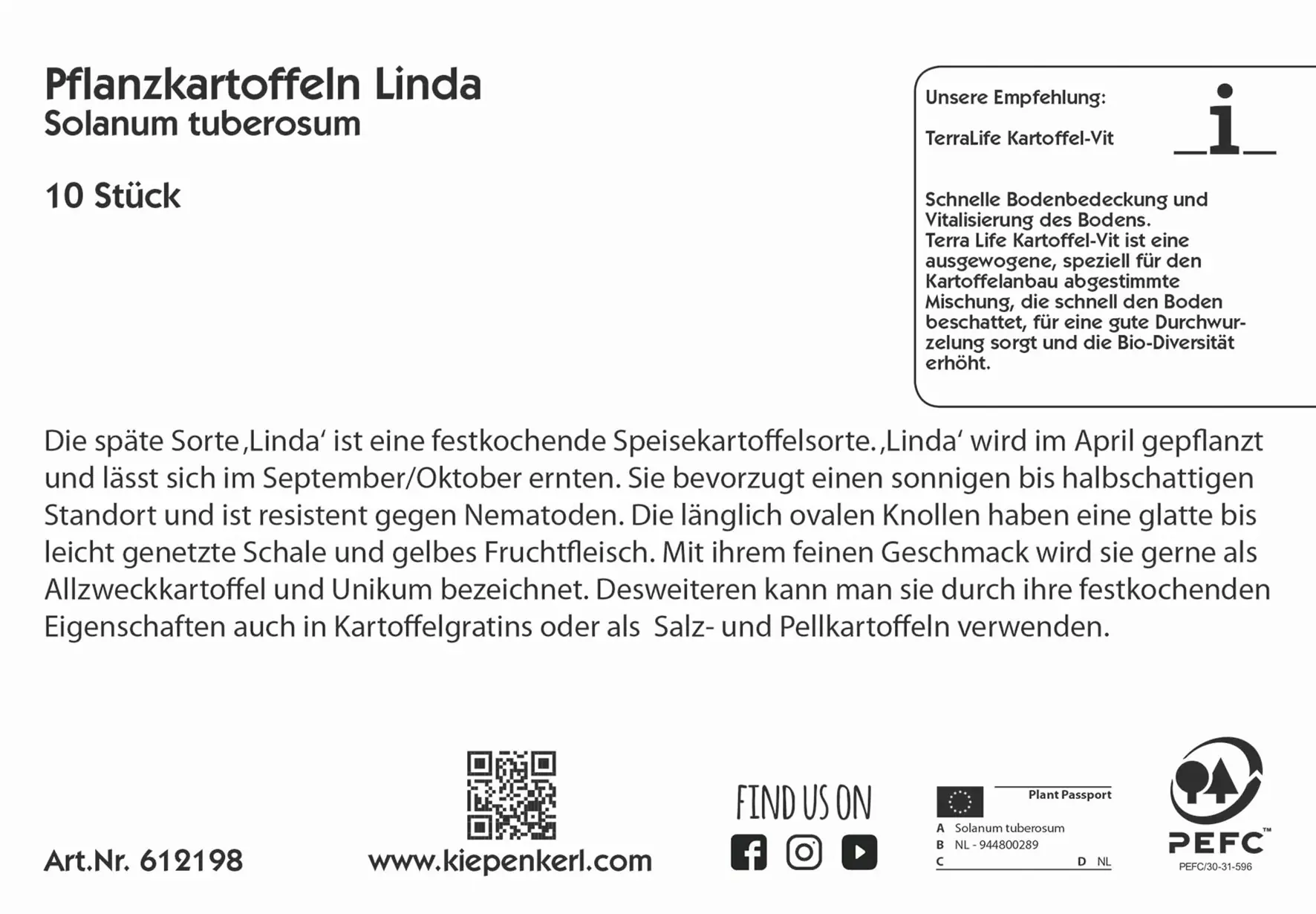 Kiepenkerl Pflanzkartoffeln Linda 10 Stück