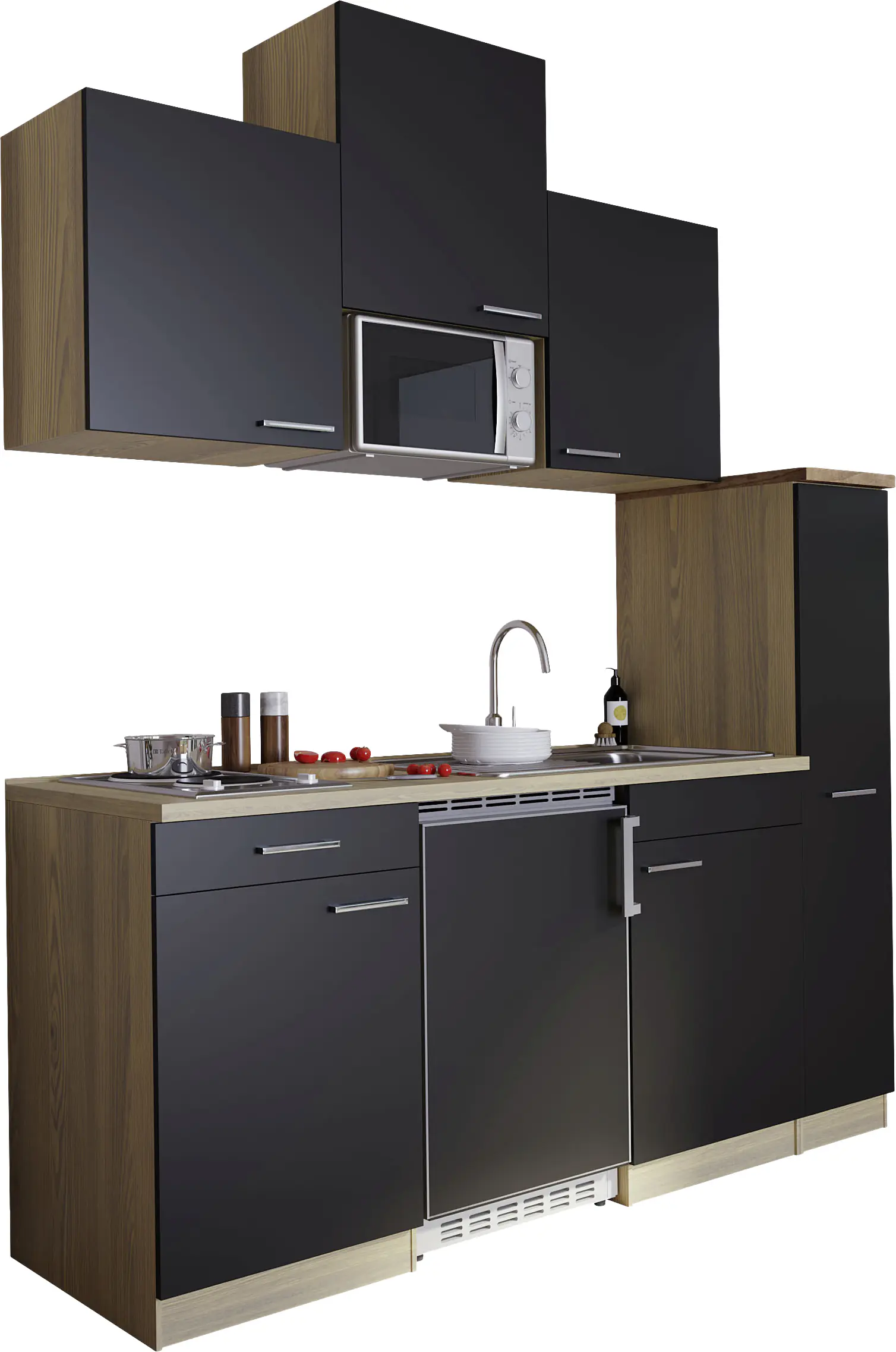 Respekta Economy Küchenblock 180 cm schwarz, Eiche Sonoma, KB180ESSMI