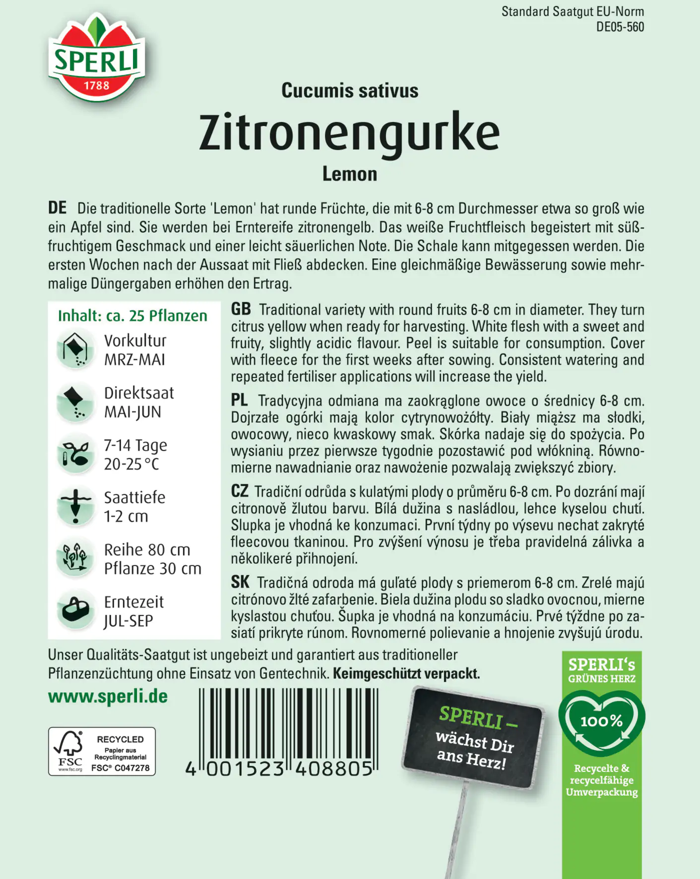 Sperli Zitronengurke Lemon Sperli Zitronengurke Lemon