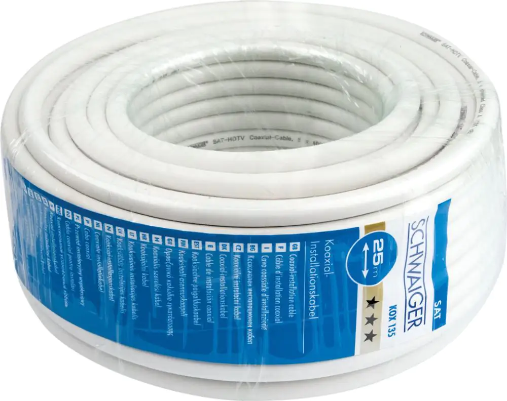 Schwaiger Koaxialkabel KOX13525 052 (135dB) weiß, 25,0m, 5-fach geschirmt, ohne F Stecker Schwaiger Koaxialkabel KOX13525 052 (135dB) weiß, 25,0m, 5-fach geschirmt, ohne F Stecker