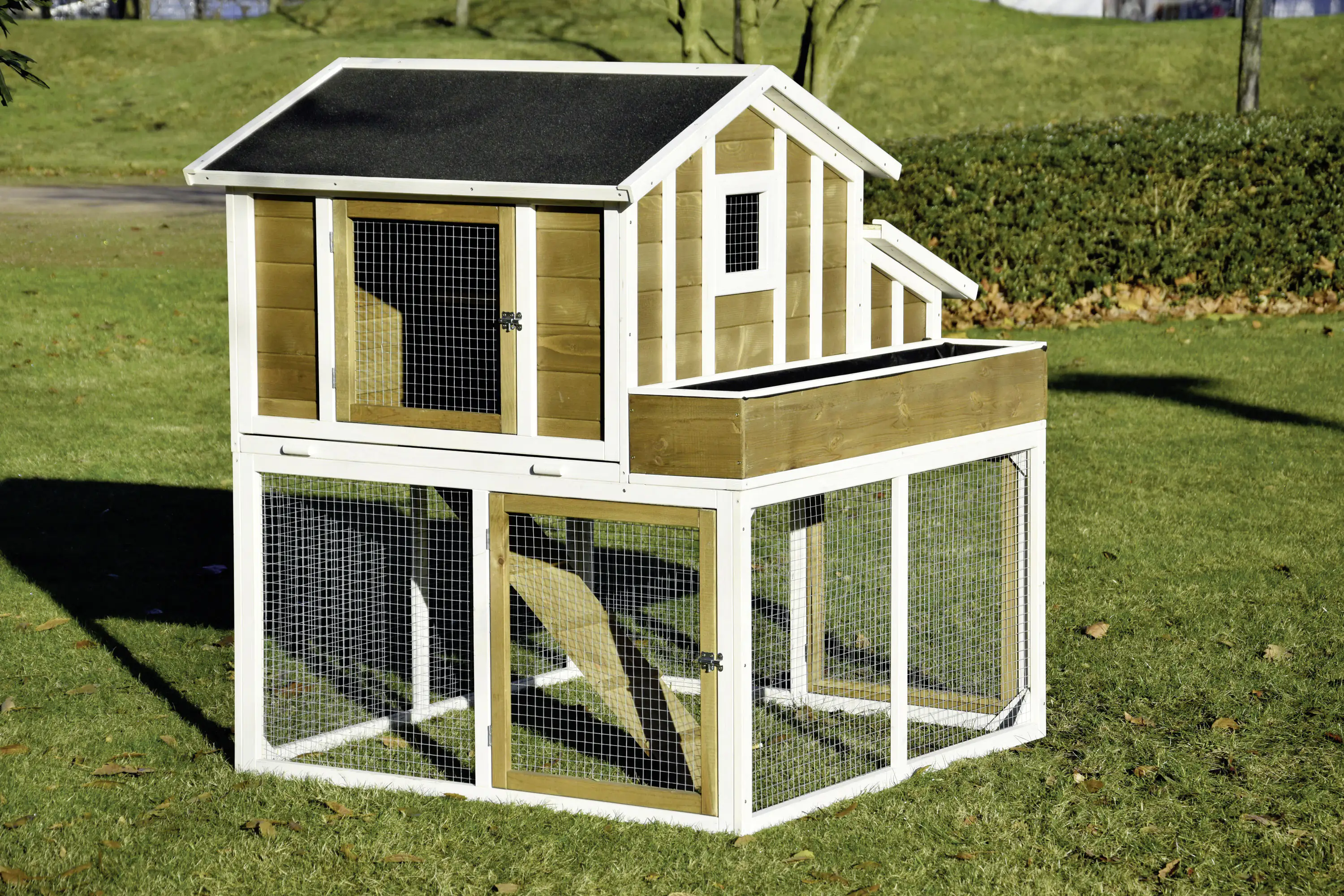 Dobar Hühner- & Kleintierstall mit Außengehege, Blumenkasten, Legebox