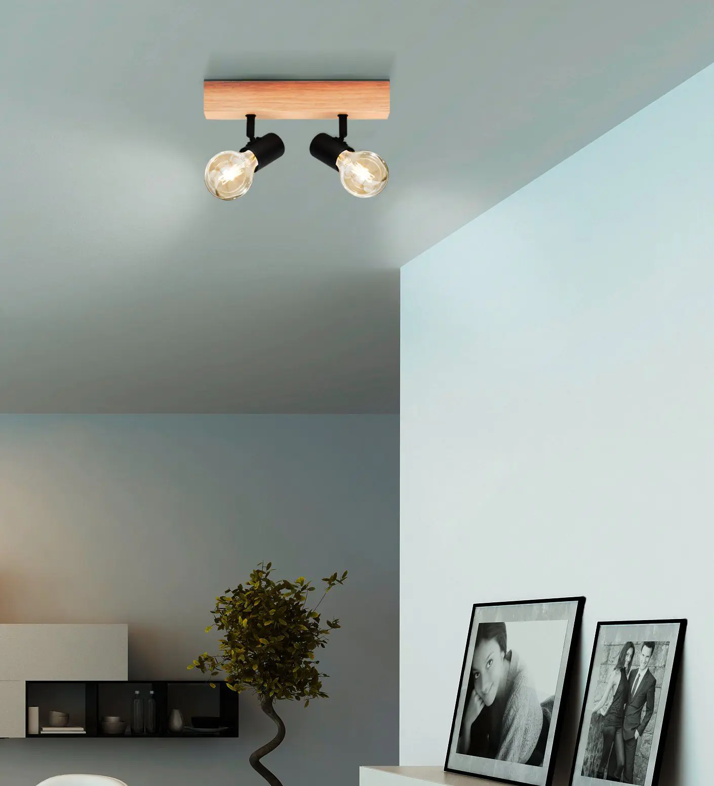 Eglo 2er Spot Townshend 3 schwarz natur 30 x 5 cm E27