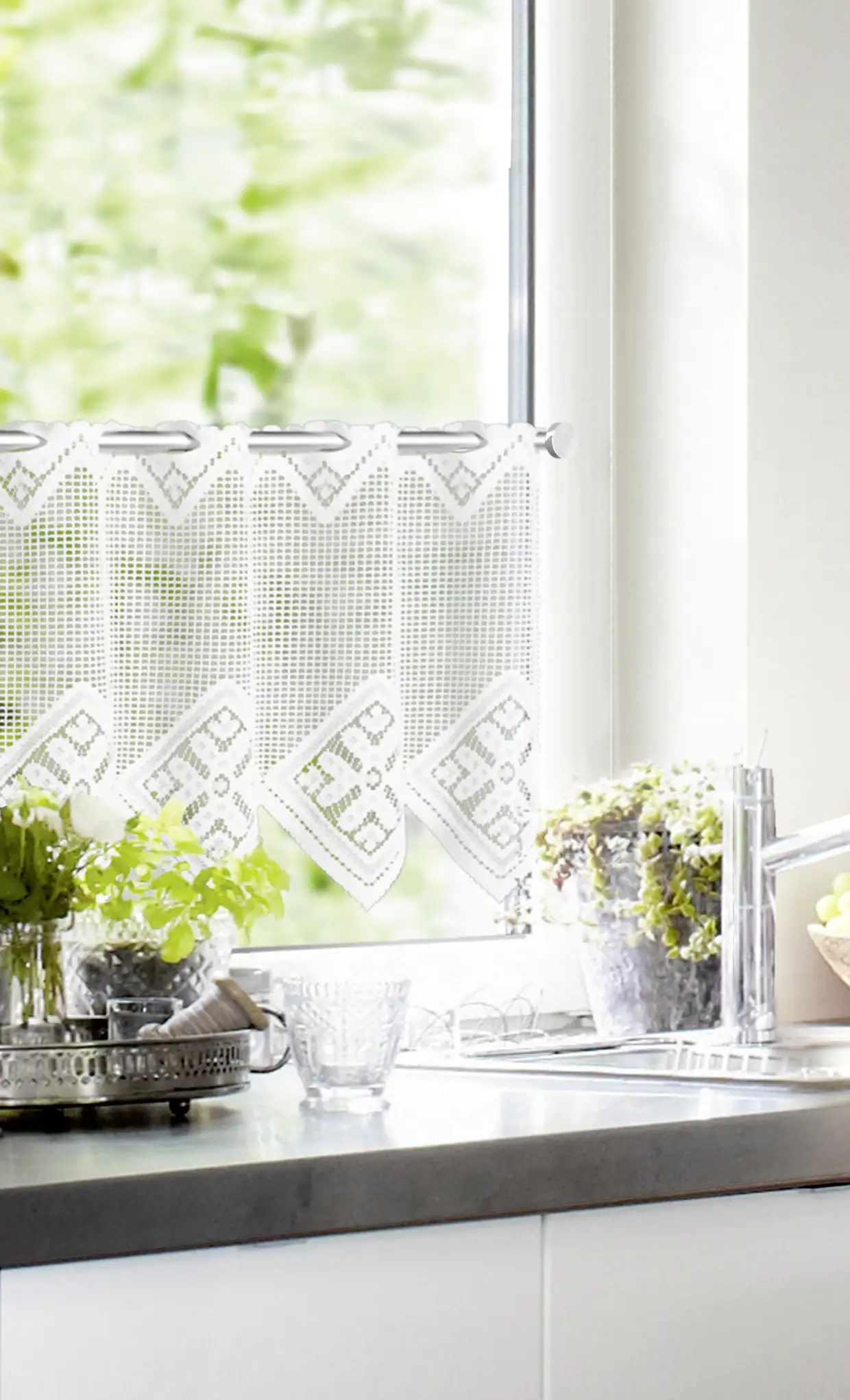 Neusser Collection Cafehausgardine Stickmuster, weiß, 30 x 110 cm