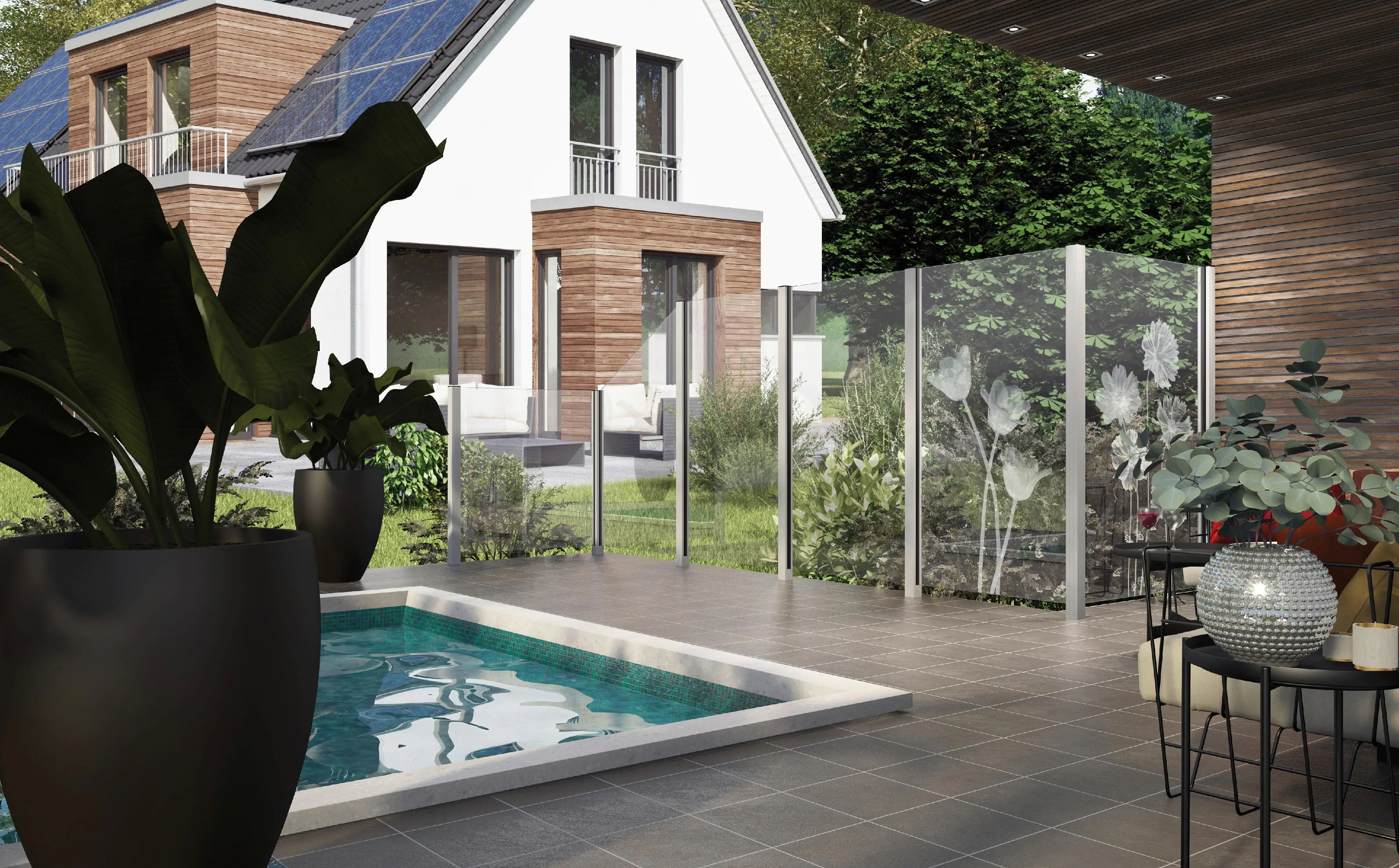 Ambiente Glaszaun Dekor 93 schräg 103 x 120/180 cm gehärtetes 8 mm Glas