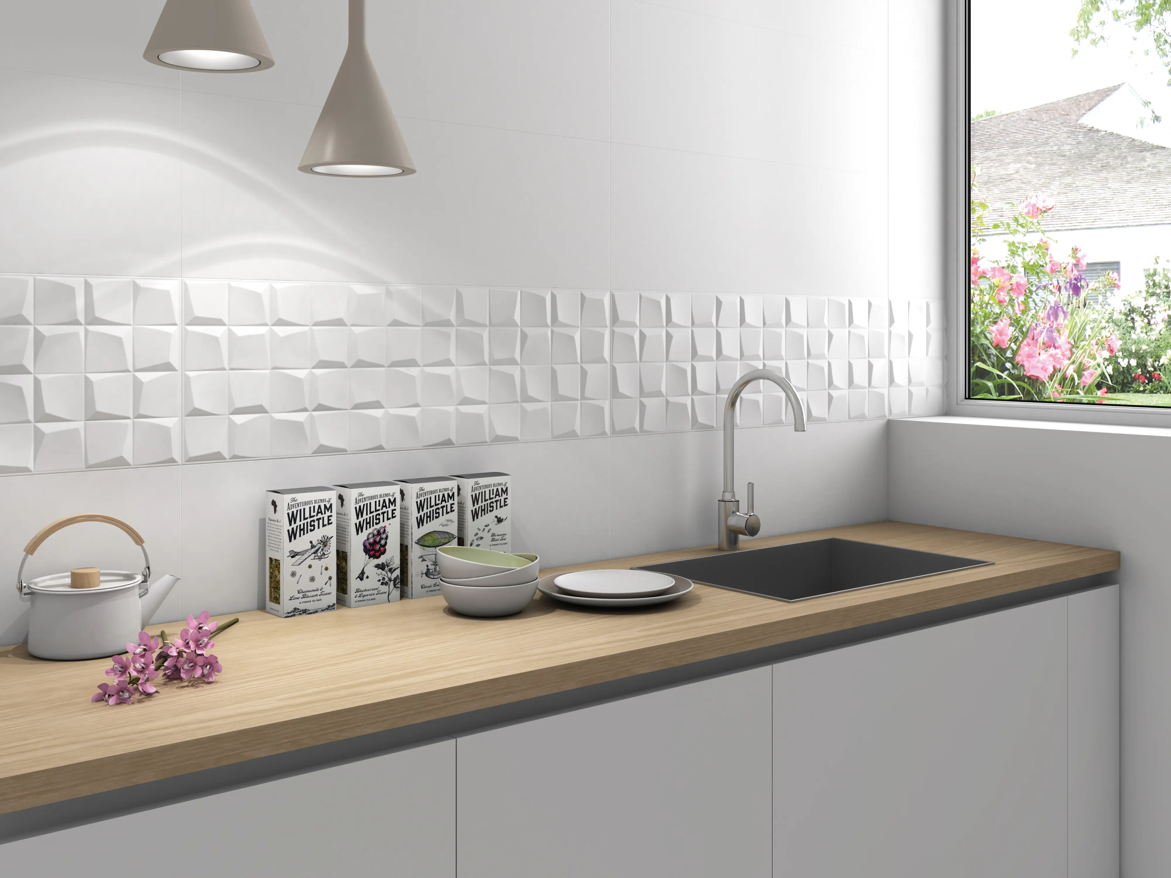 Wandfliese Quadra 3D 30 x 90 cm weiß