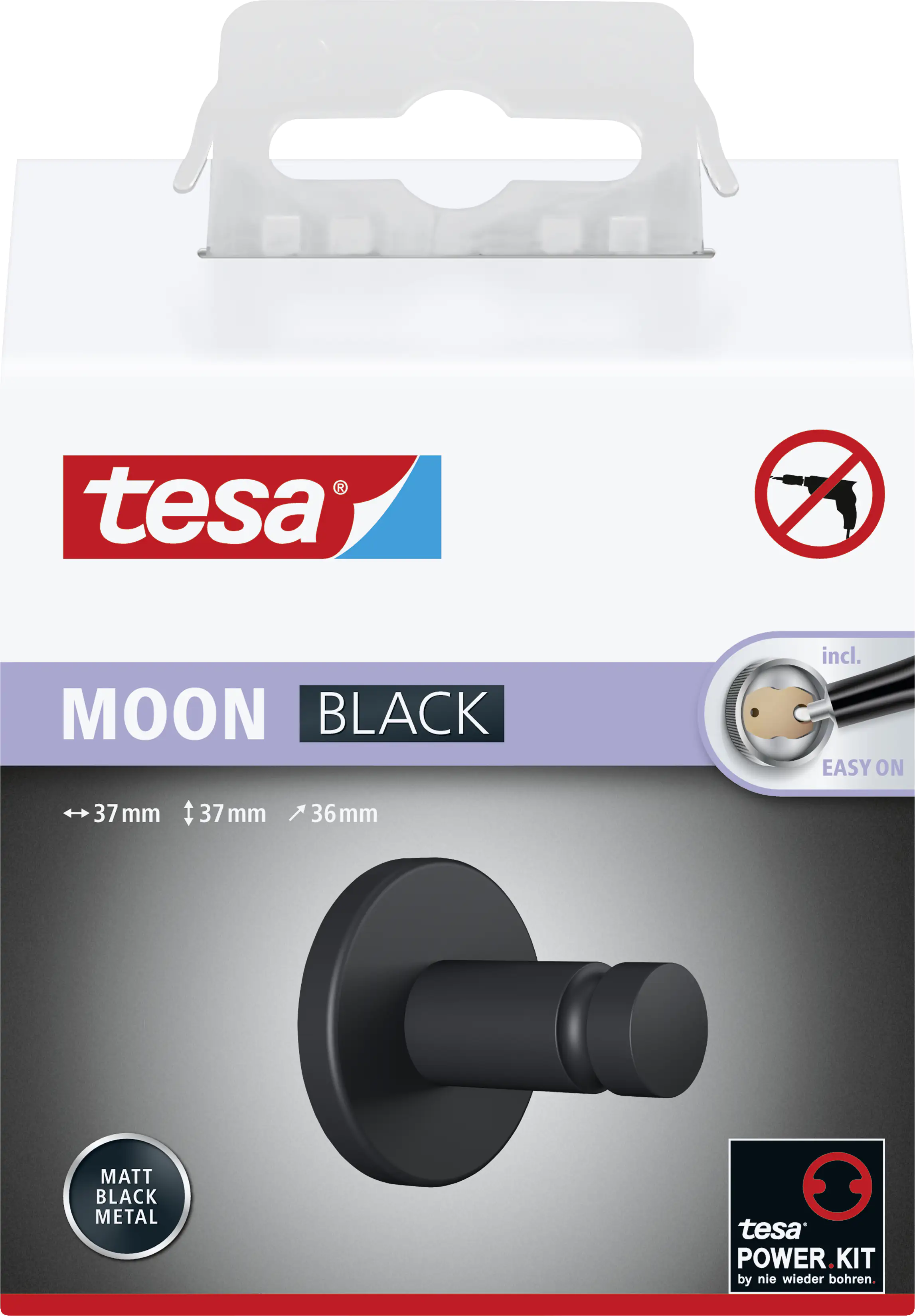 Tesa Handtuchhaken MOON  schwarz zum Kleben