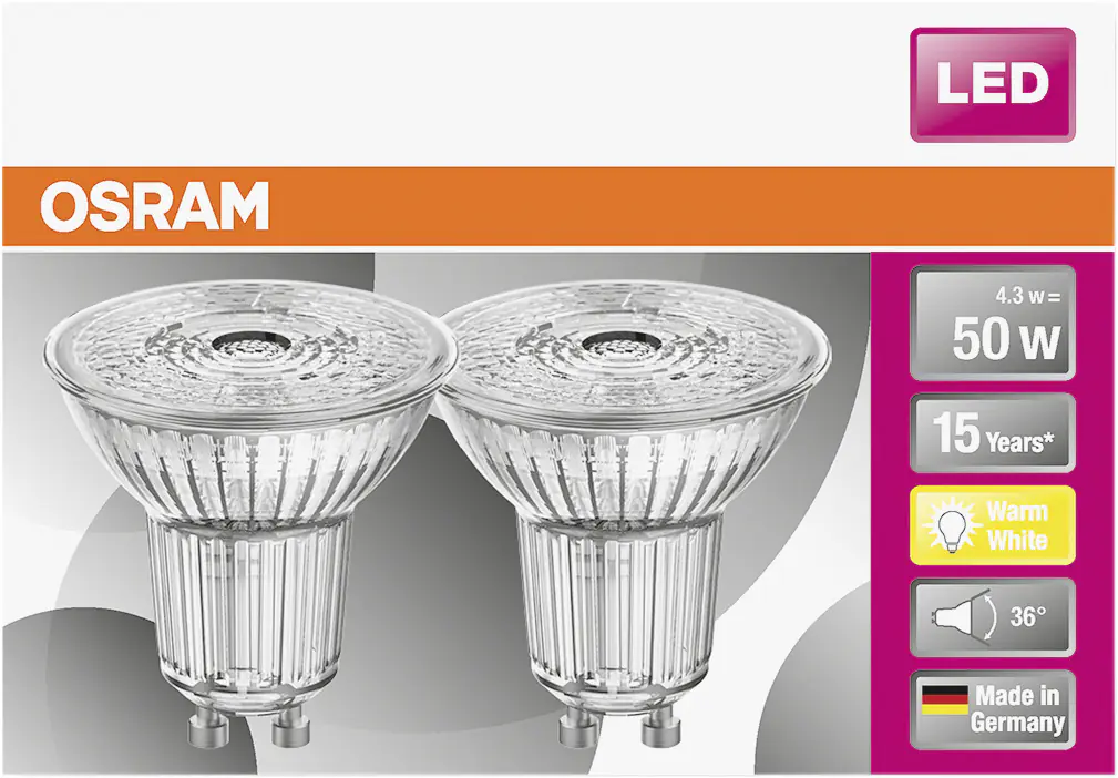 Osram LED Reflektor Star PAR16 GU10 4,3W 2er Pack warmweiß, klar