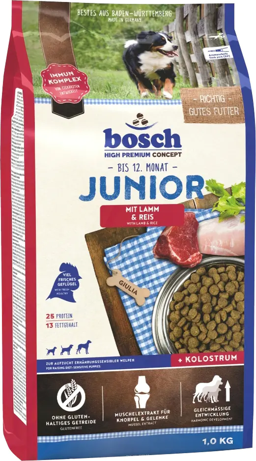 Bosch Trockenfutter für Hunde Junior 1 kg mit Lamm & Reis Bosch Trockenfutter für Hunde Junior 1 kg mit Lamm & Reis