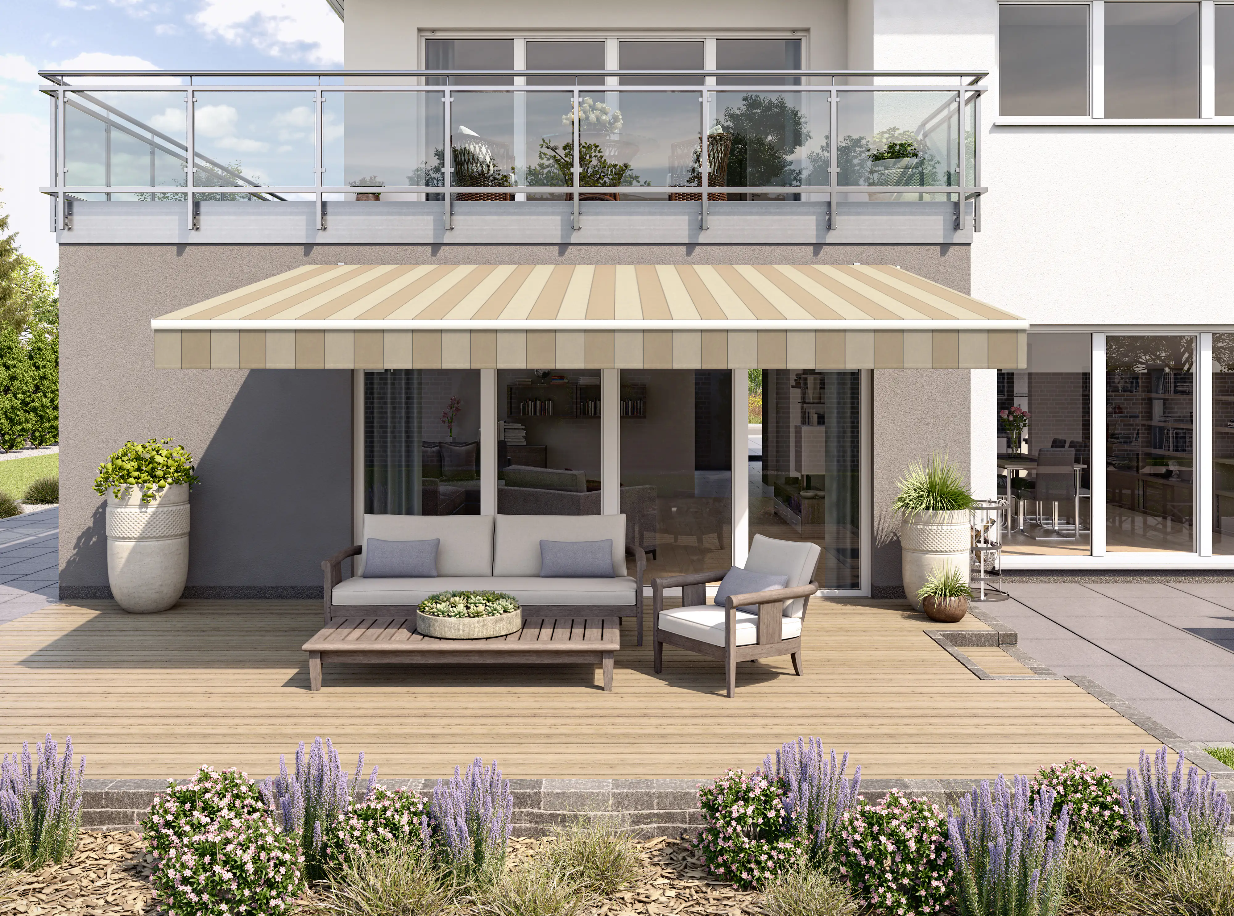 Gelenkarmmarkise Classic beige gestreift inkl. Handkurbel Gelenkarmmarkise Classic beige gestreift inkl. Handkurbel