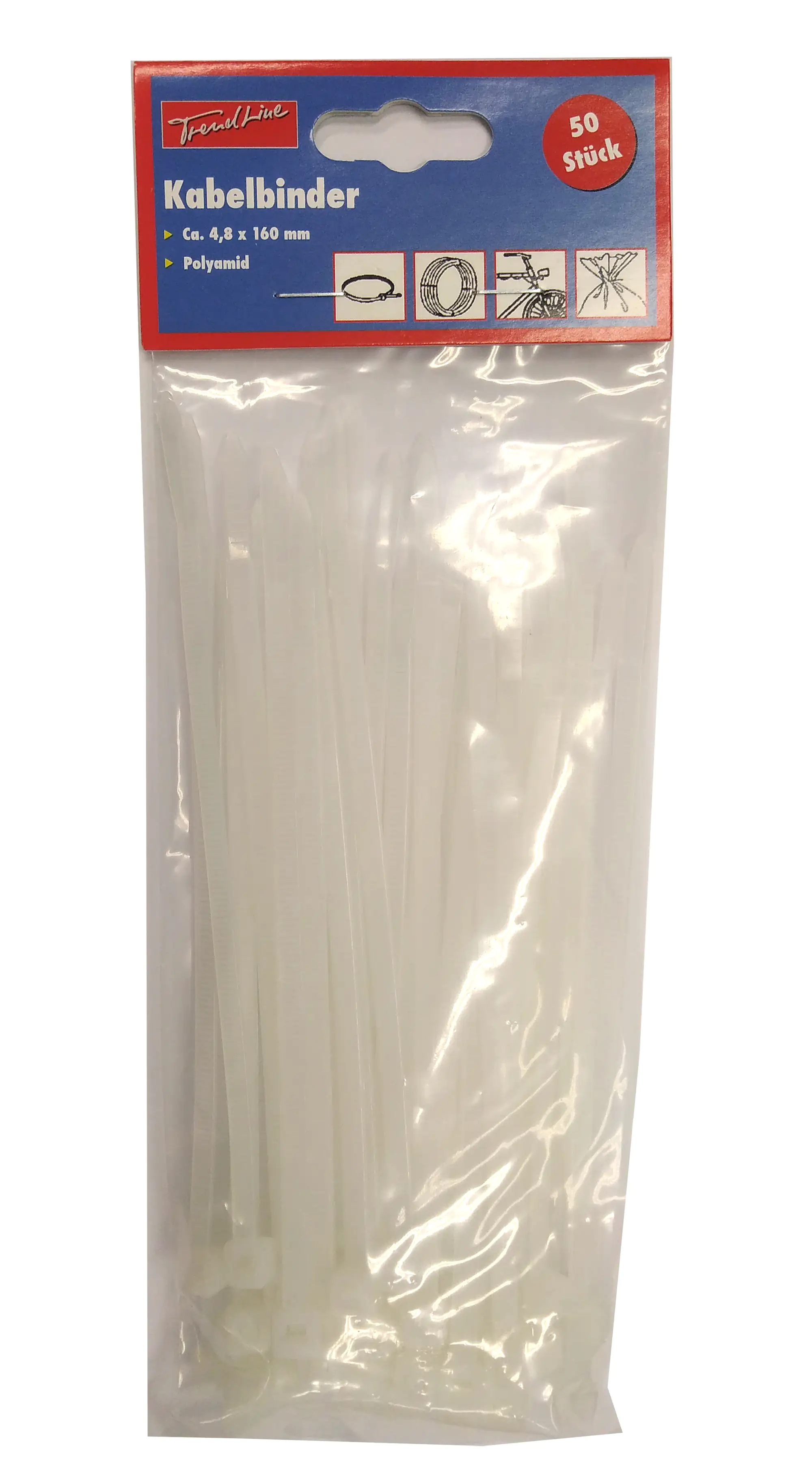 TrendLine Kabelbinder weiß 4,8 x 160 mm, 50 Stück